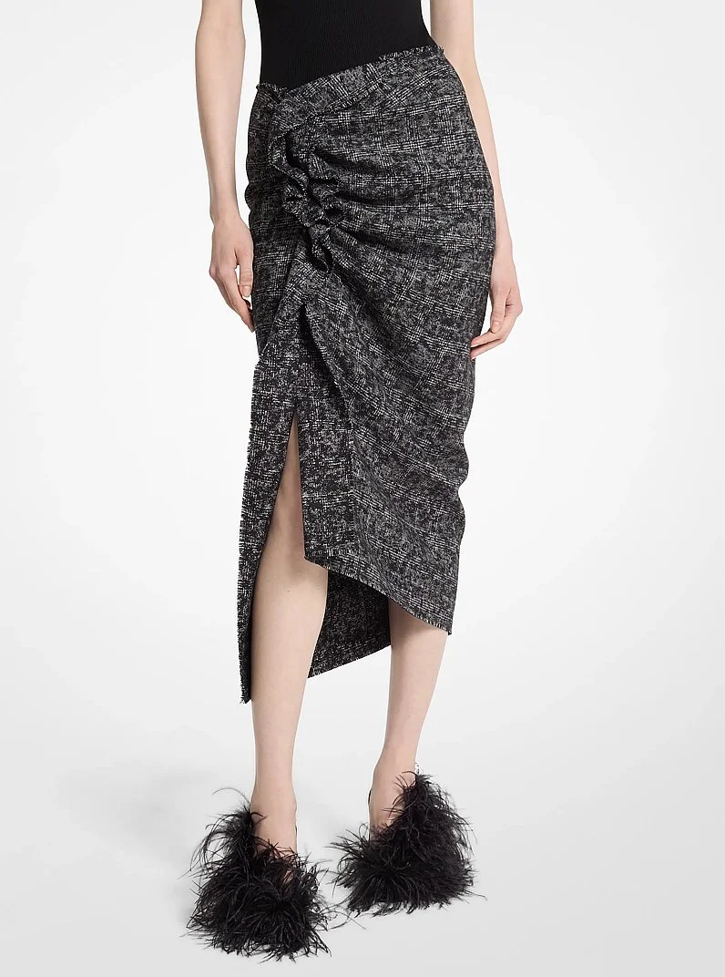Smudged Glen Plaid Wool Pareo Skirt - 1