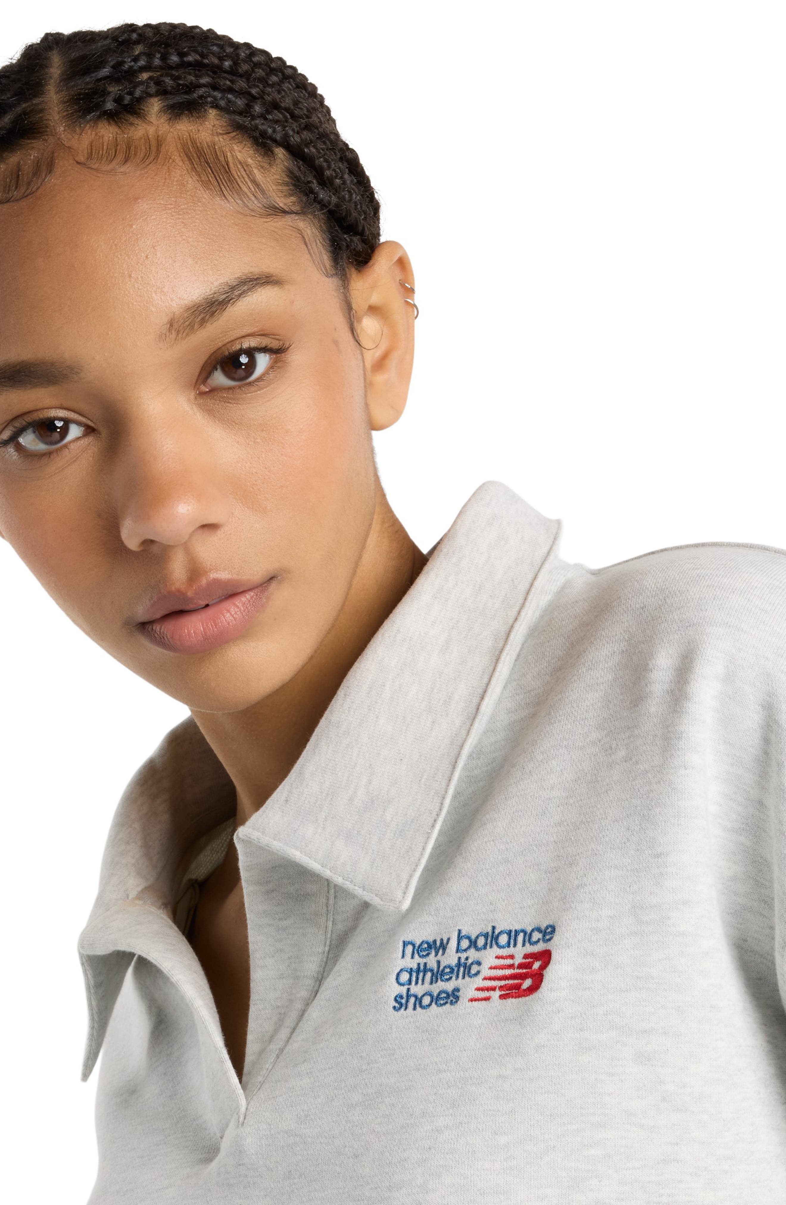 New Balance Oversize French Terry Polo Sweatshirt in Ash Heather at Nordstrom - 7