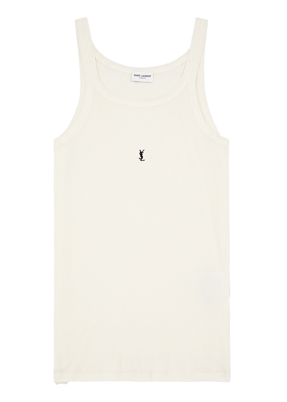 Logo-embroidered ribbed cotton tank - 1
