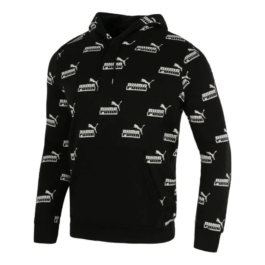PUMA Logo Printed Casual Sports Hooded Sweater Men's Black 588803-01 - 1
