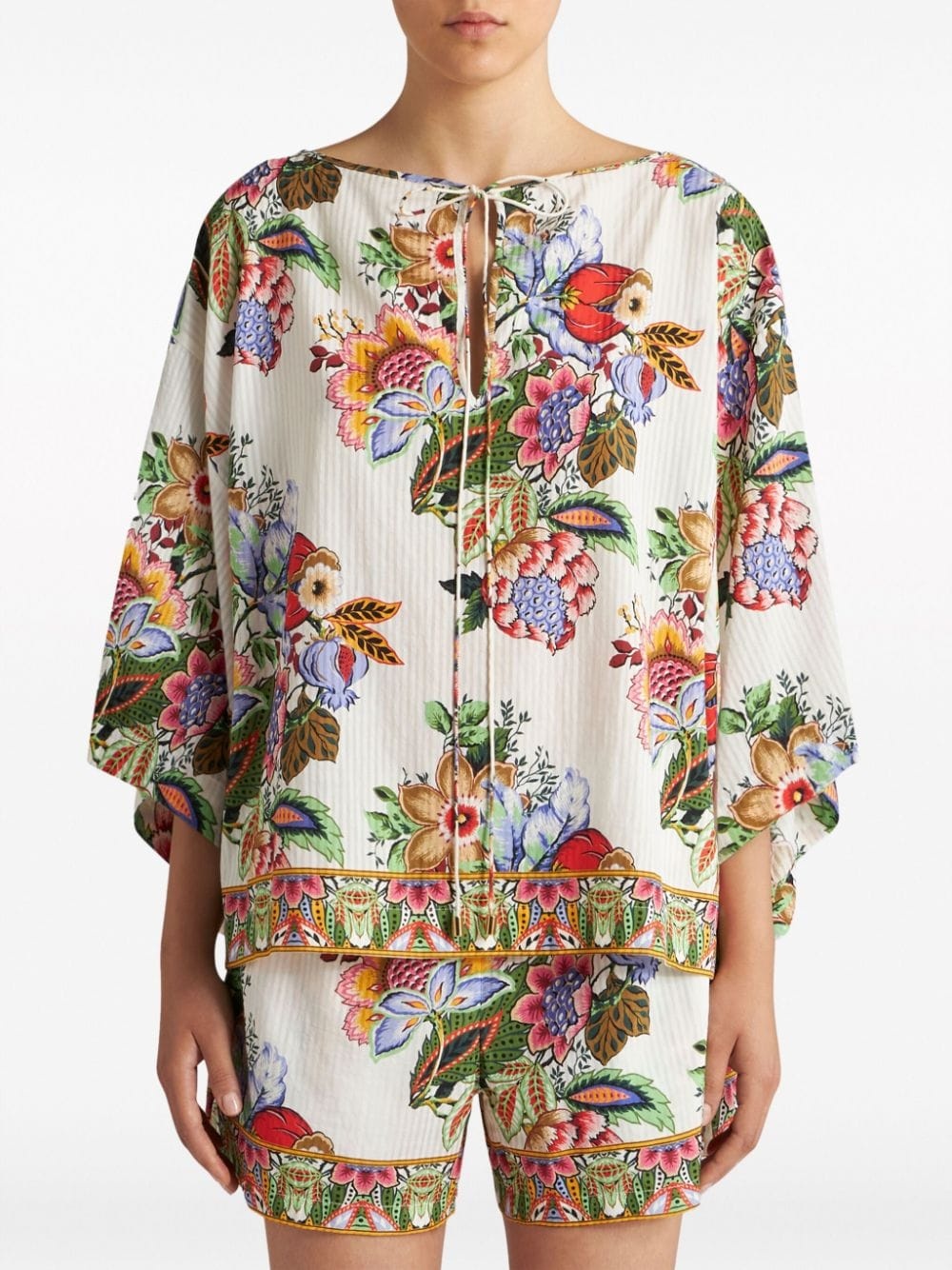 floral-print draped blouse - 3