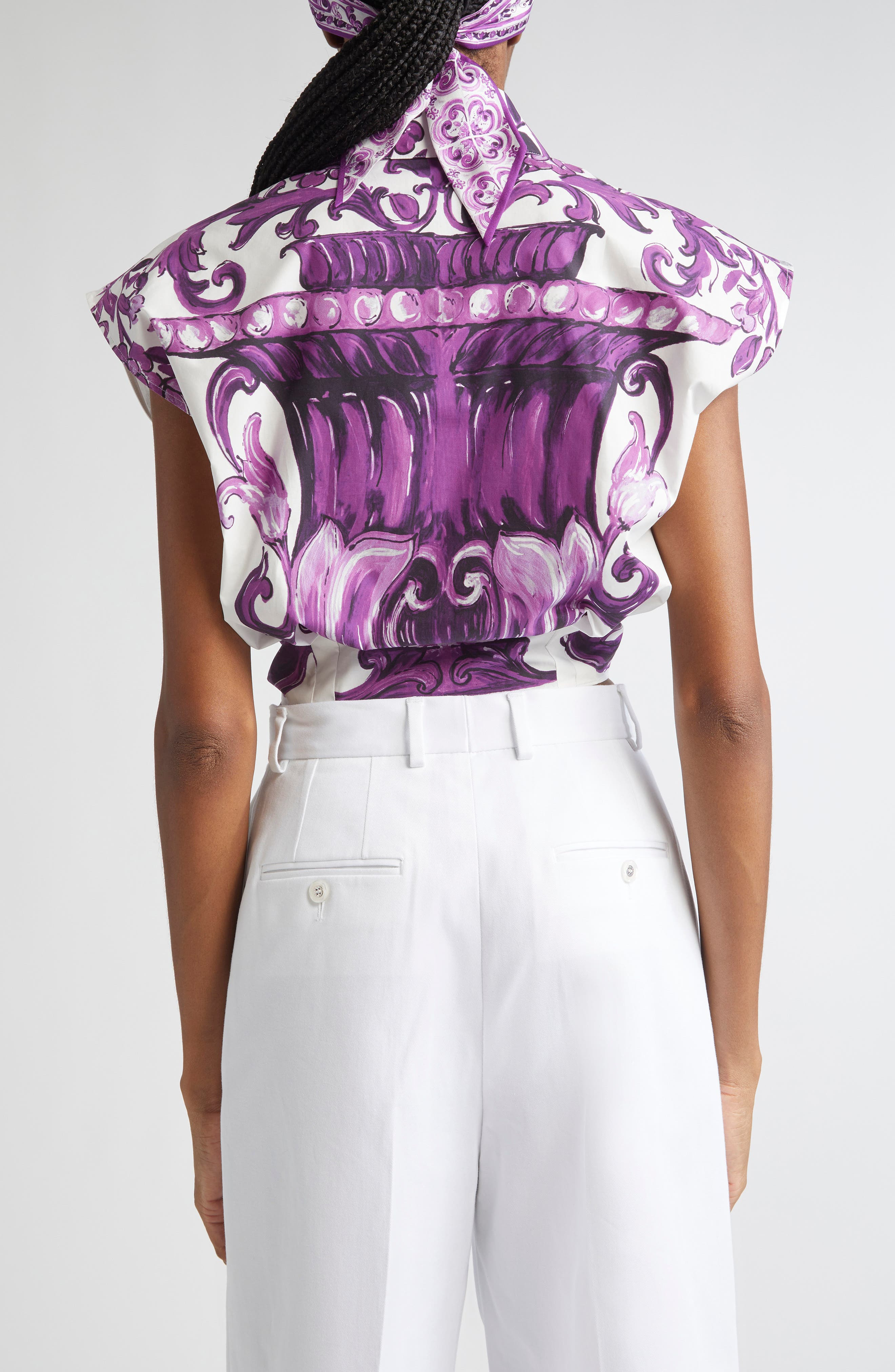 Dolce&Gabbana Majolica Print Cotton Poplin Shirt in Ip3Tn Mix Maiolica Viola at Nordstrom - 3
