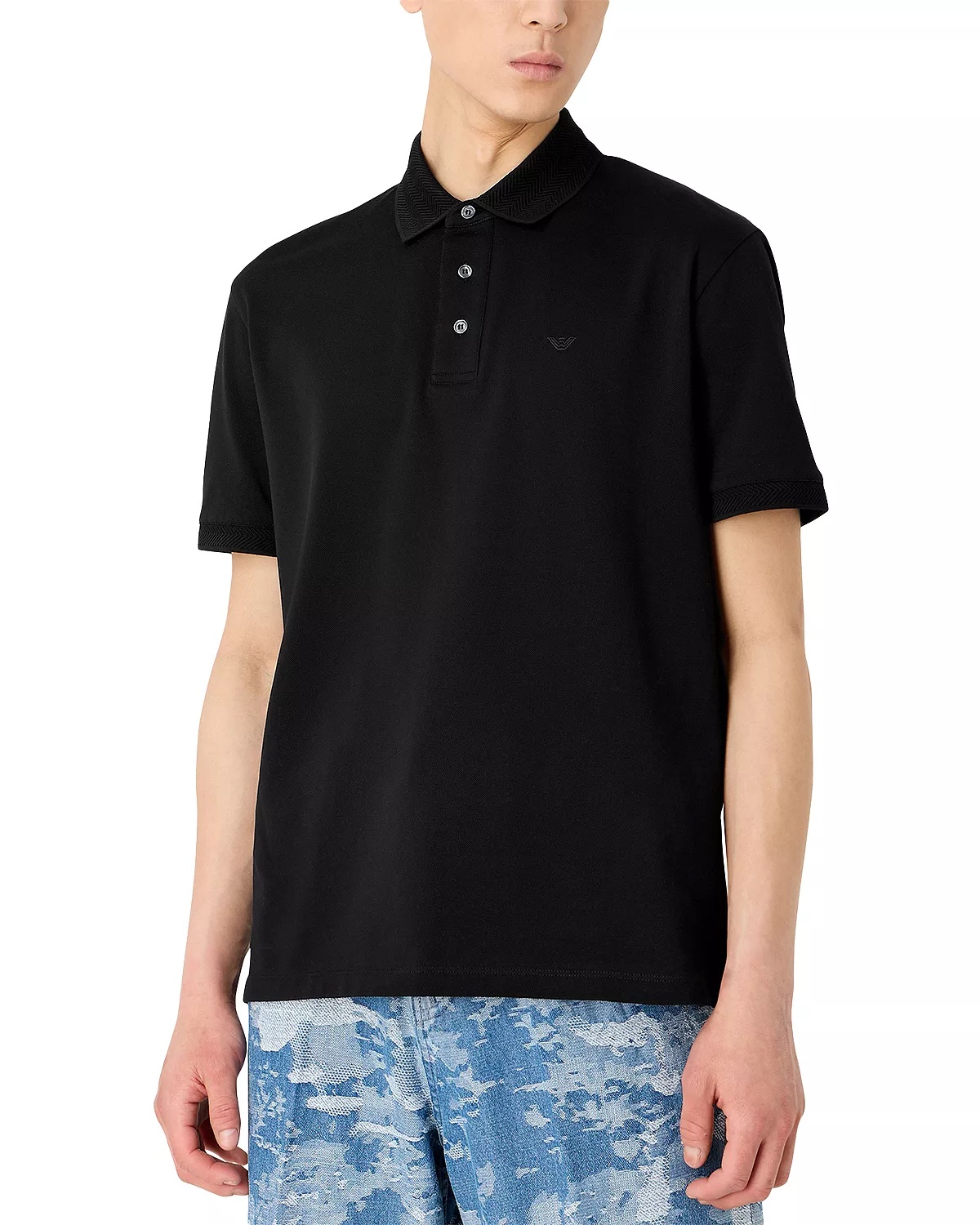 Mercerized Cotton Piqué Chevron Trimmed Regular Fit Polo Shirt - 1