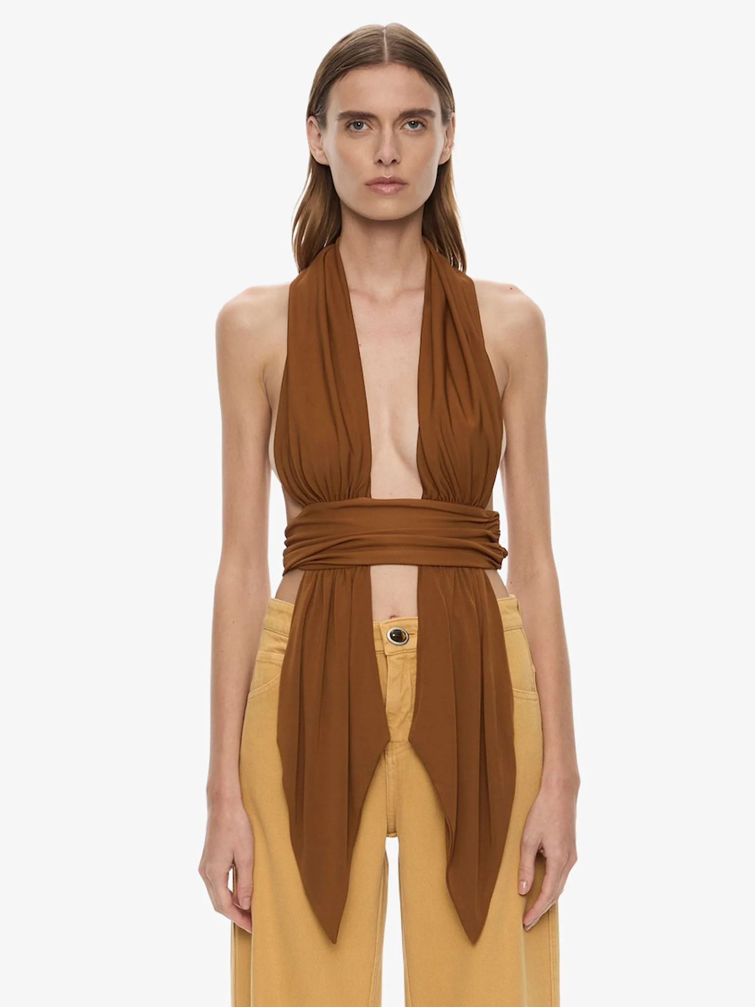 Scarf Draped Halter Top - 1