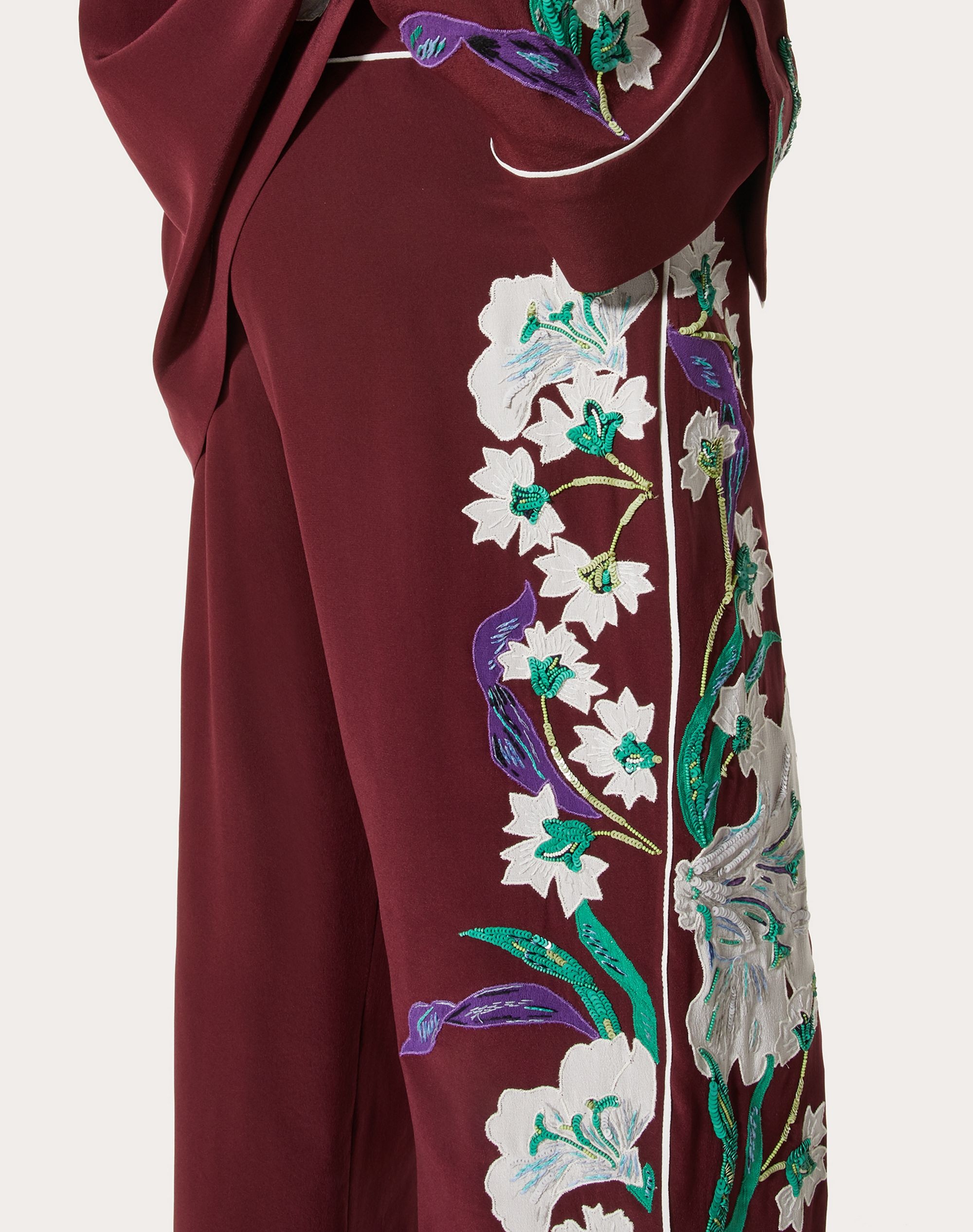 EMBROIDERED CREPE DE CHINE PAJAMA PANTS - 5