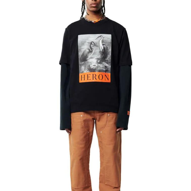 HERON PRESTON FW22 Logo Heron T-shirt 'Black' HMAA032C99JER0031010 - 3
