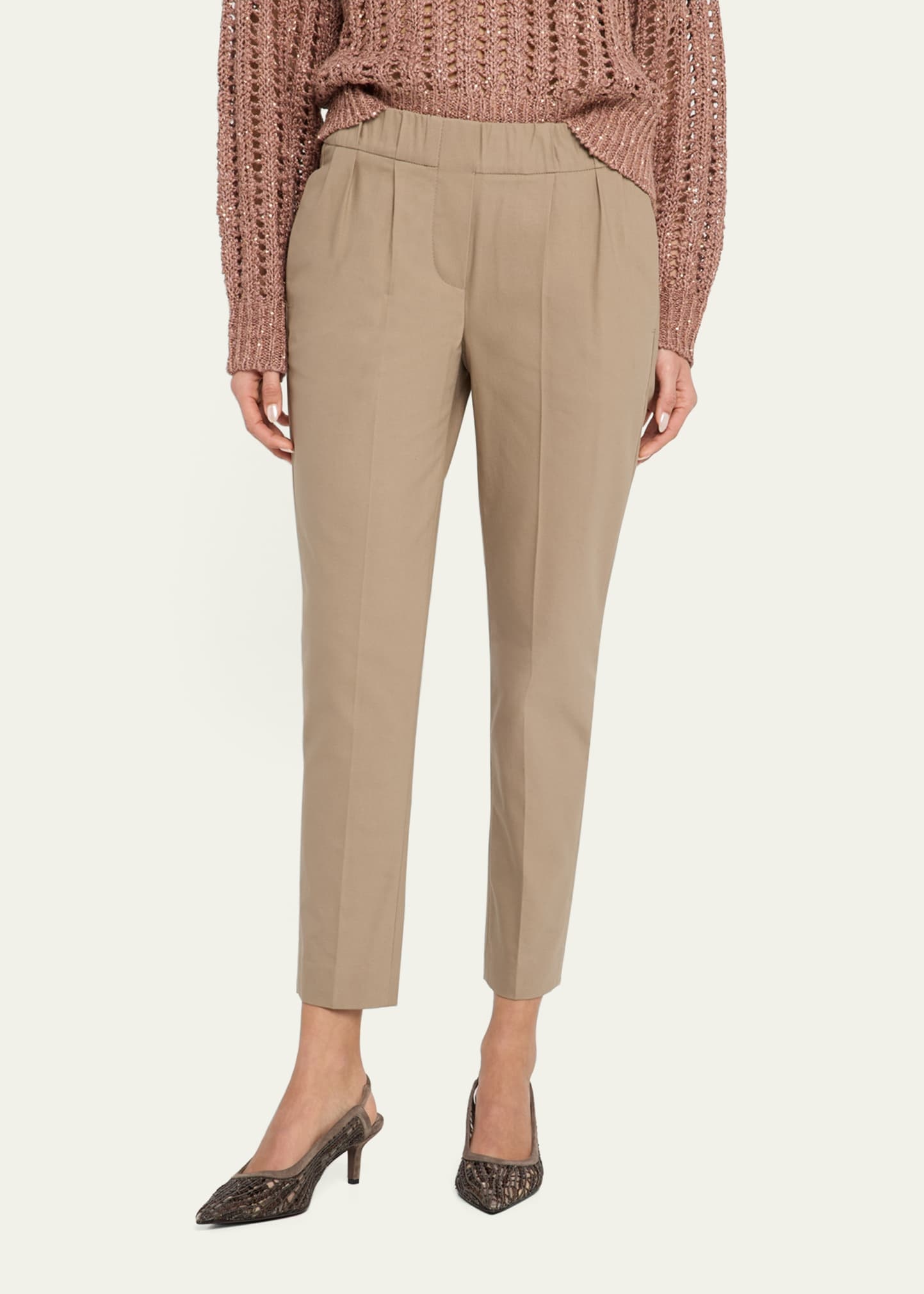 Cotton Slim-Leg Ankle Pull-On Pants - 4