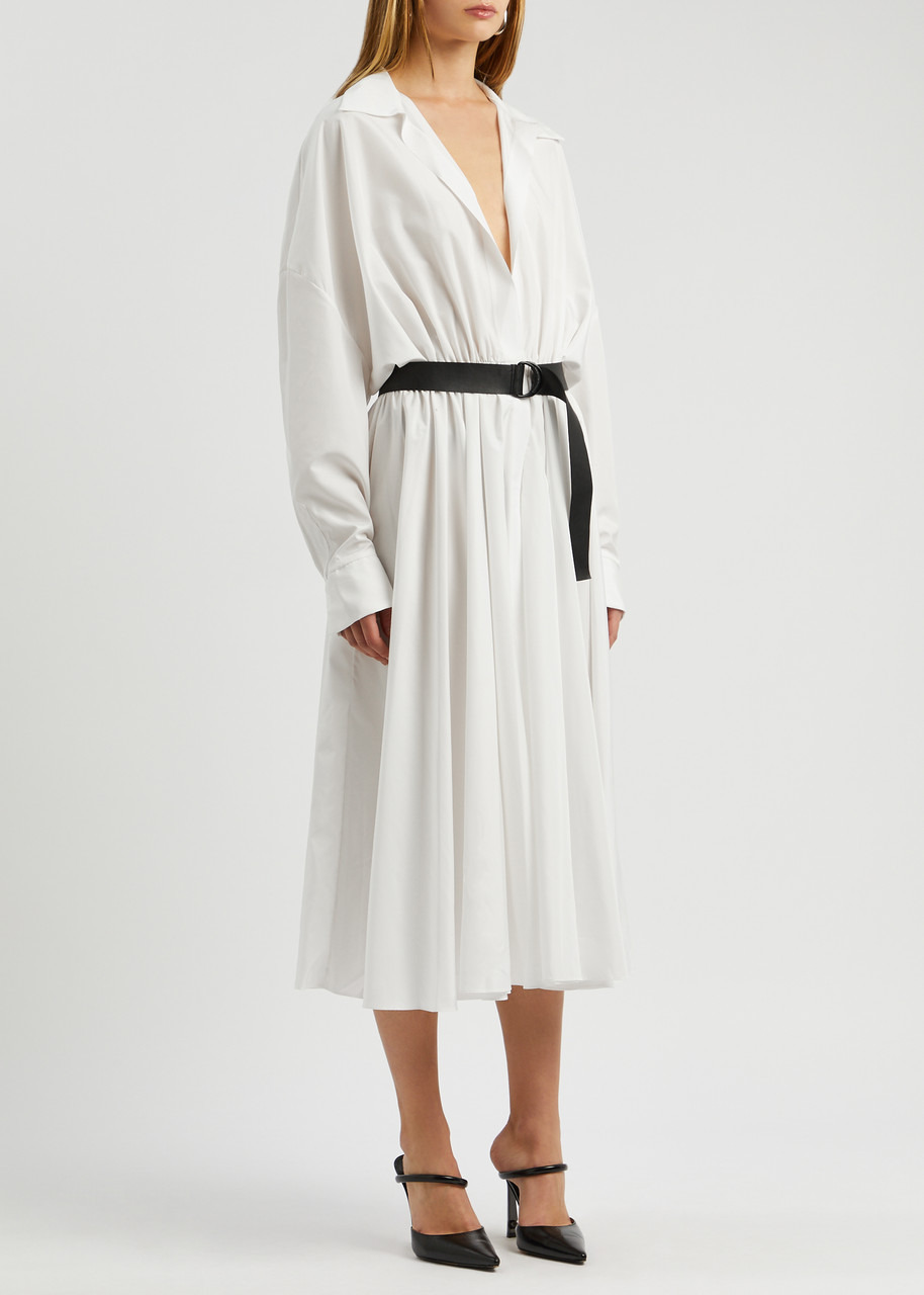 Belted matte satin shirt dress - 2