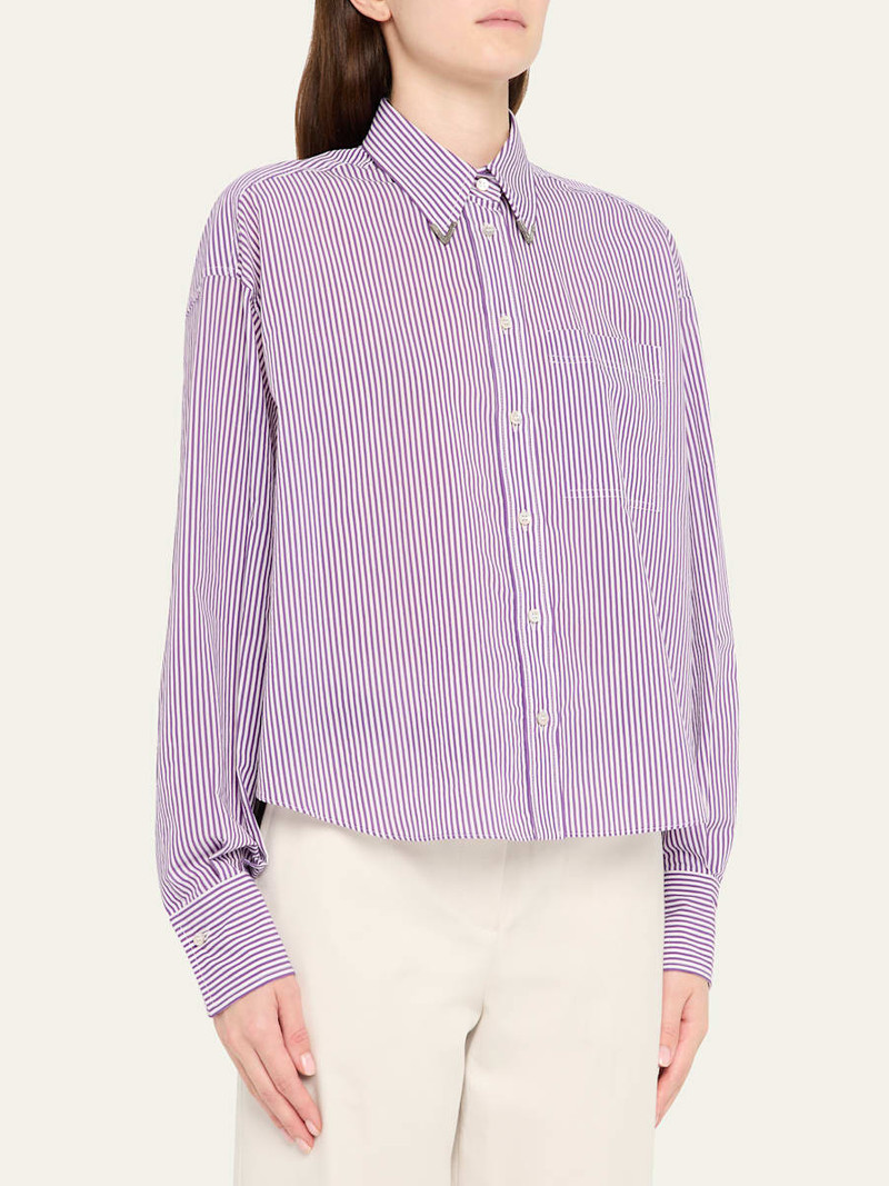 Techno Cotton Button-Front Top with Brass Trim 4