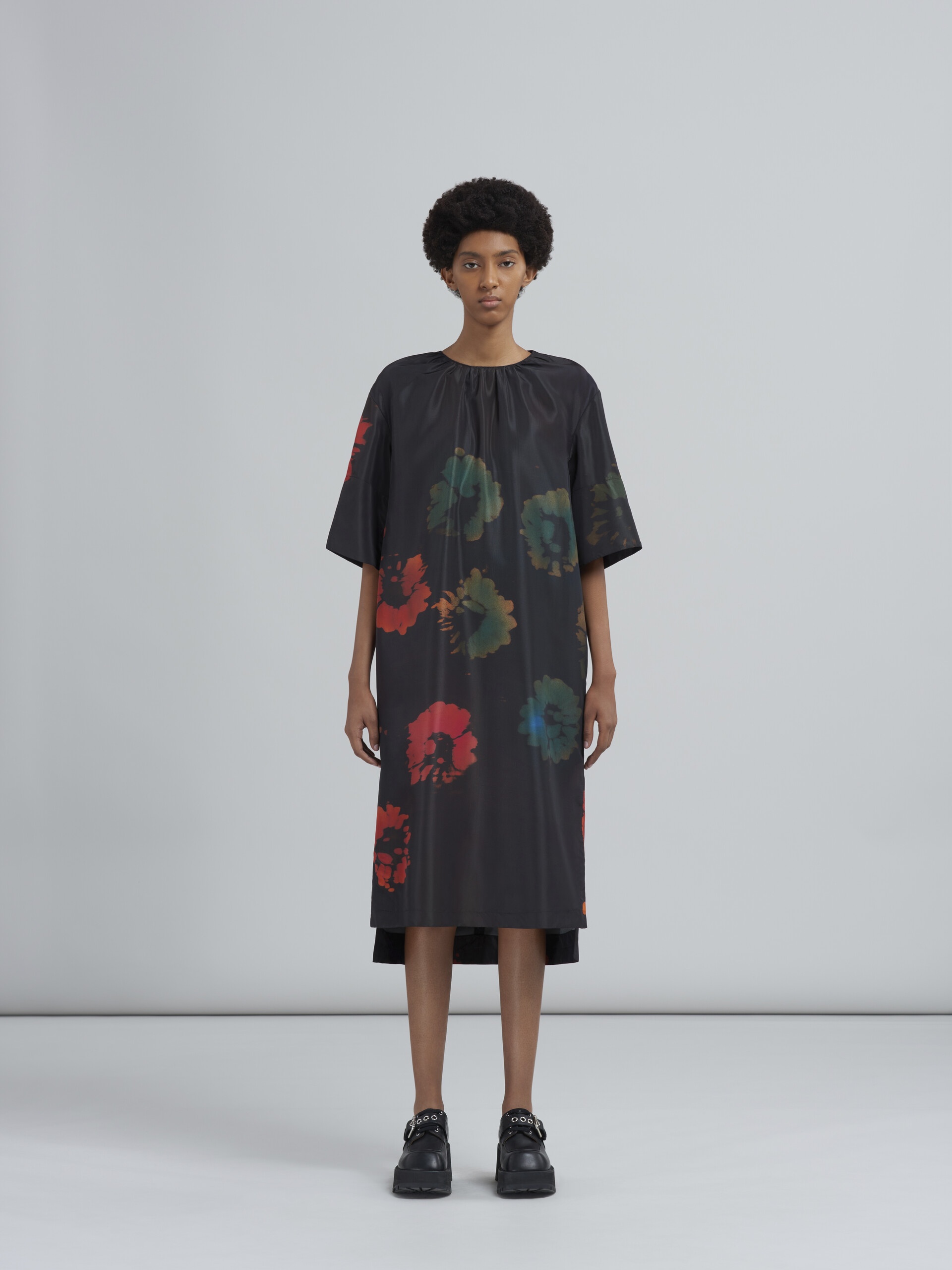 SUNFLOWER PRINT FAILLE DRESS - 2