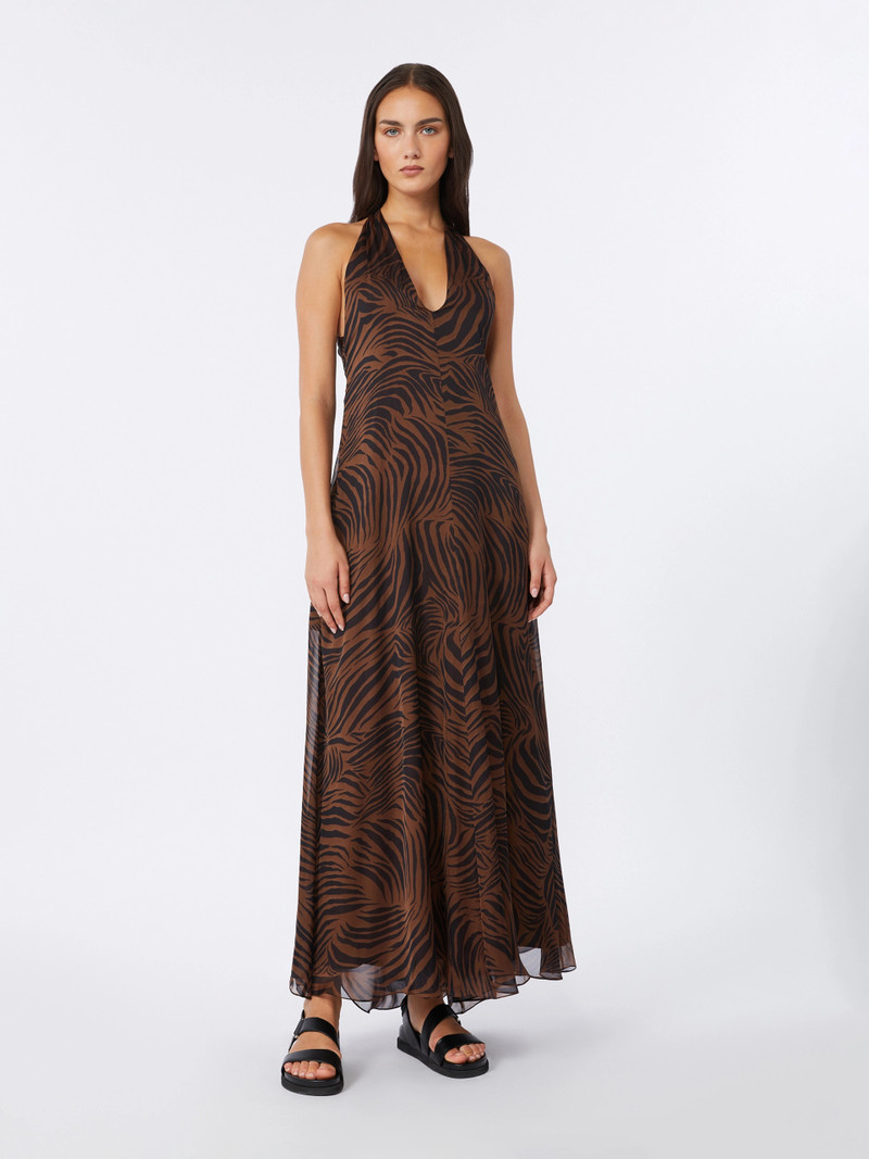 SALICE Printed silk chiffon dress - BROWN 3