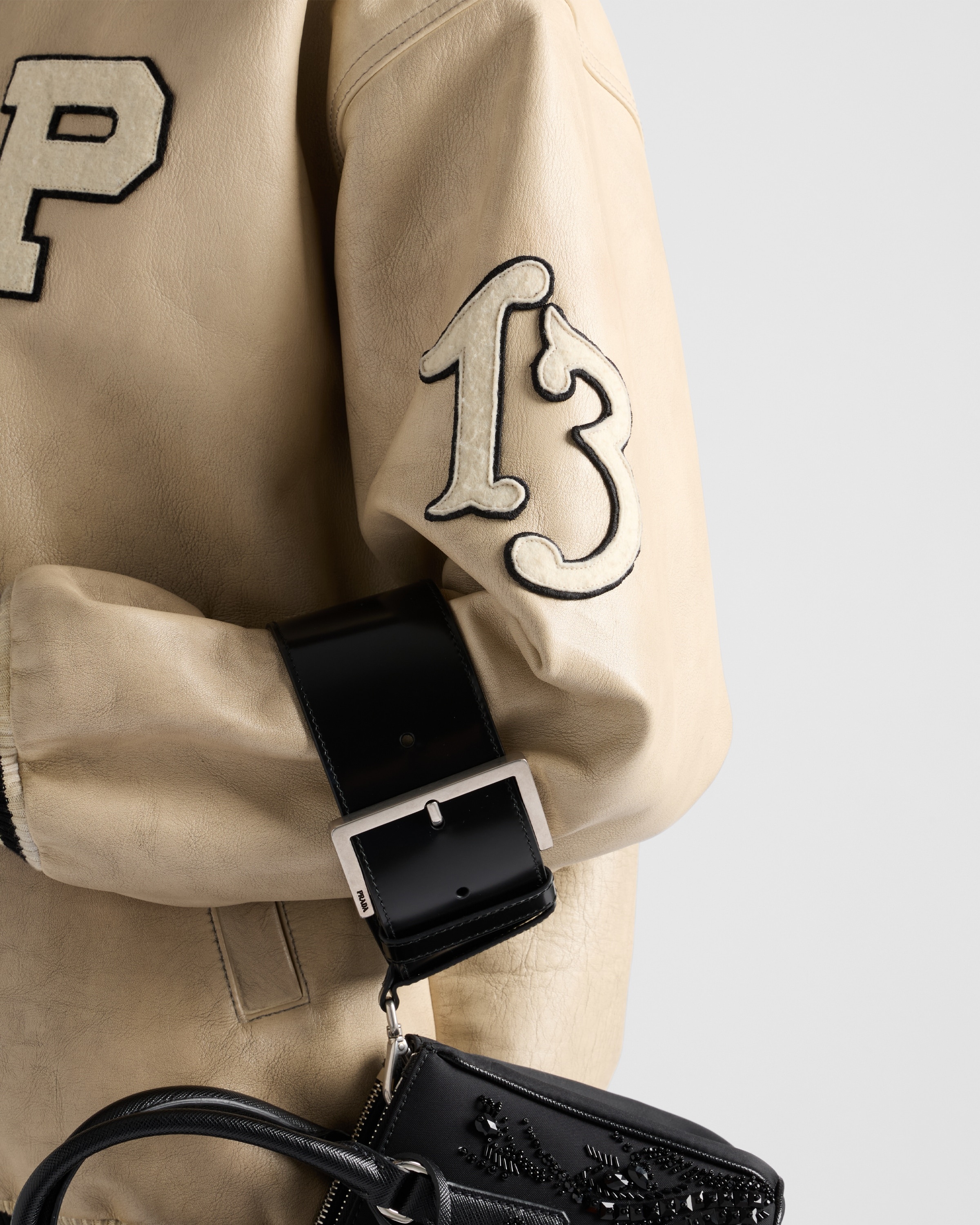 Leather bomber jacket with patch - 3