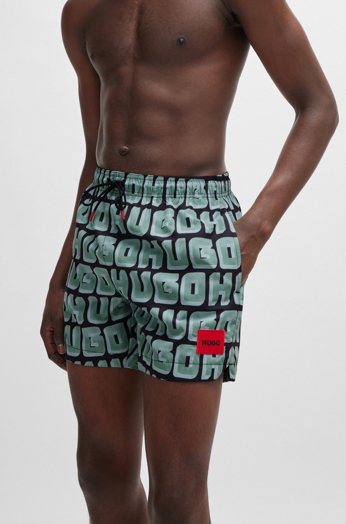 QUICK-DRY SWIM SHORTS WITH ALL-OVER LOGO PRINT - 3