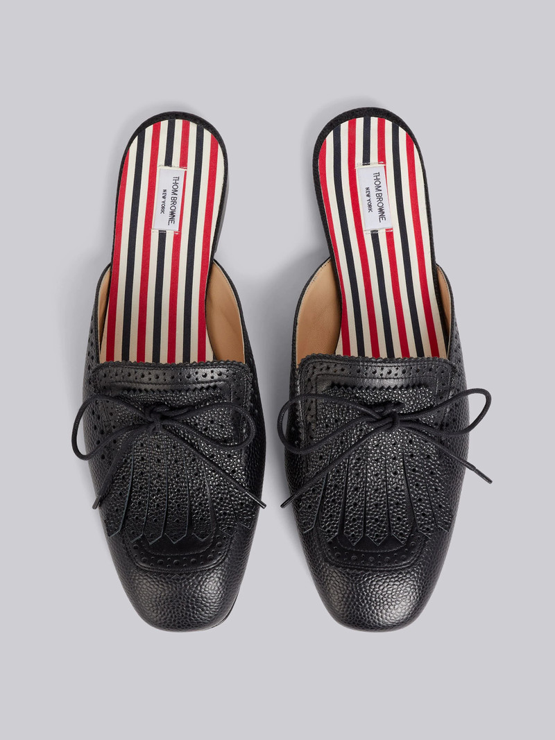 Black Pebbled Calfskin Kilted Loafer Mule 4