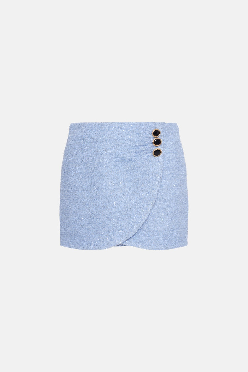 SEQUIN TWEED DRAPED MINI SKIRT WITH JWL BUTTONS 1