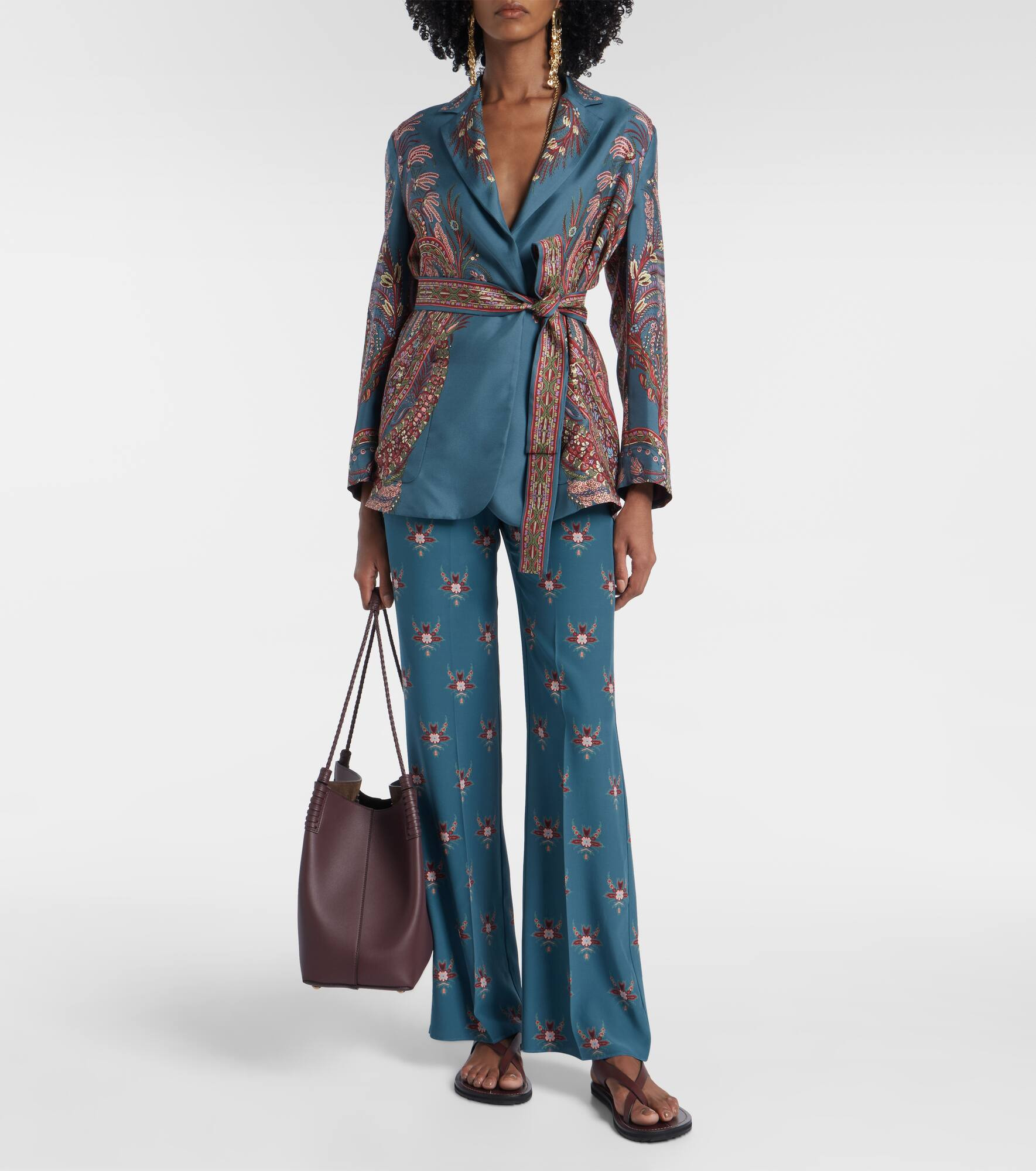 Floral printed silk flared pants - 2
