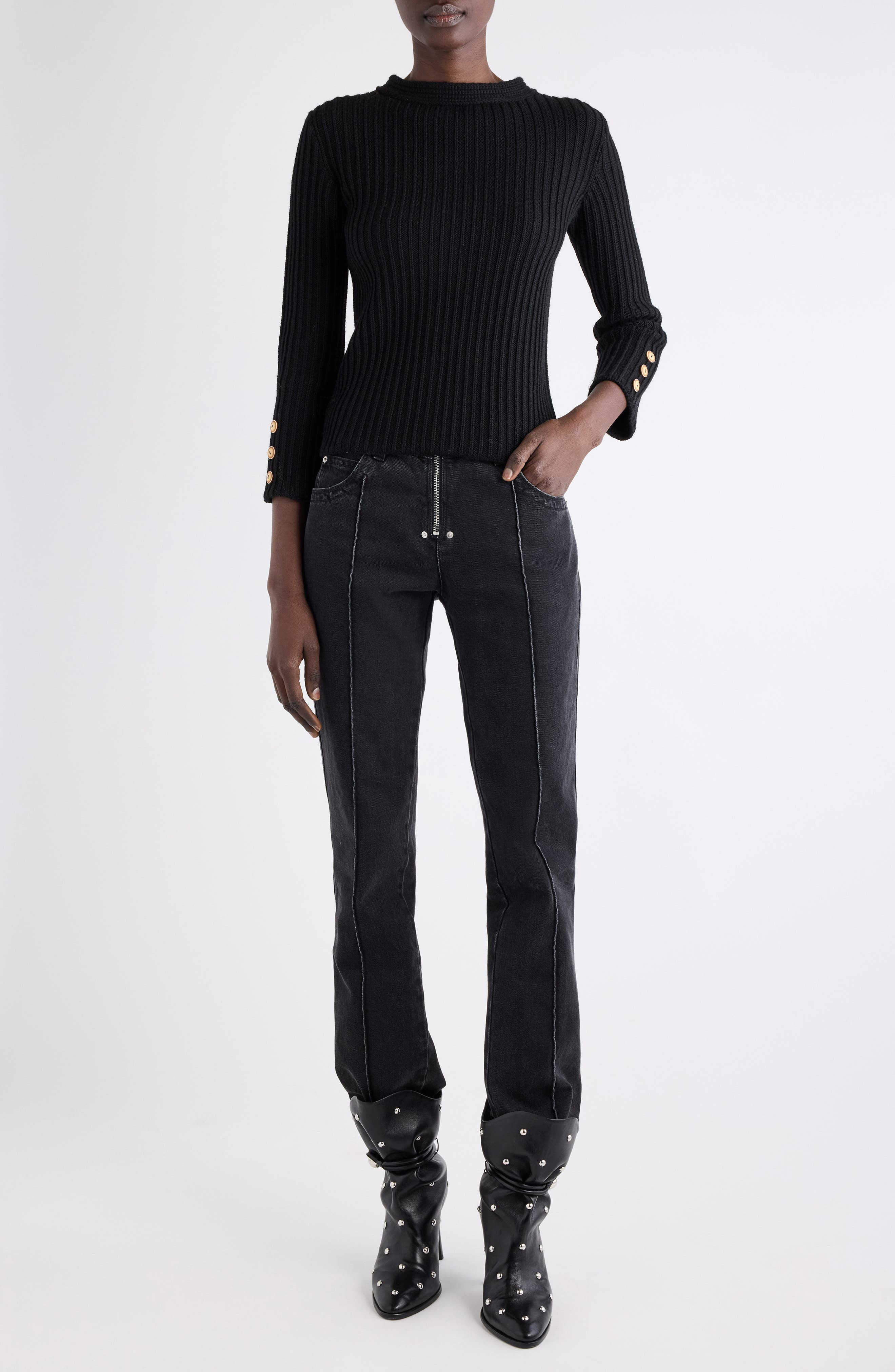 Isabel Marant Silviana Pintuck Slim Fit Jeans in Black at Nordstrom - 2