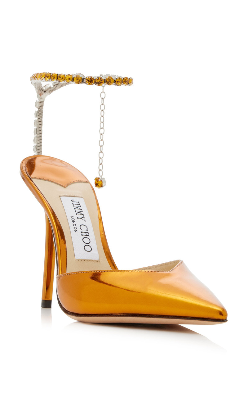 Saeda Crystal-Embellished Metallic Leather Pumps orange 4
