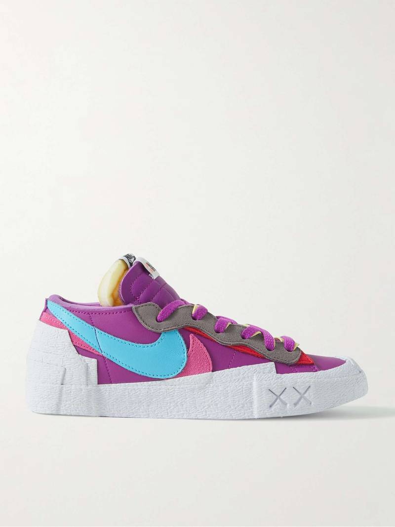 + Sacai + KAWS Blazer Low Suede-Trimmed Leather Sneakers - 1