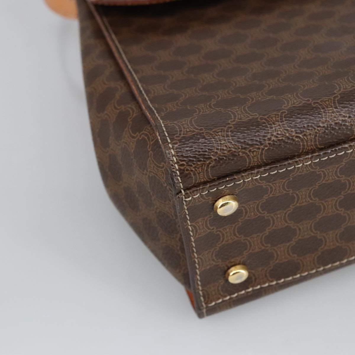 CELINE Macadam Canvas Hand Bag Pvc Leather Brown Gold - 15