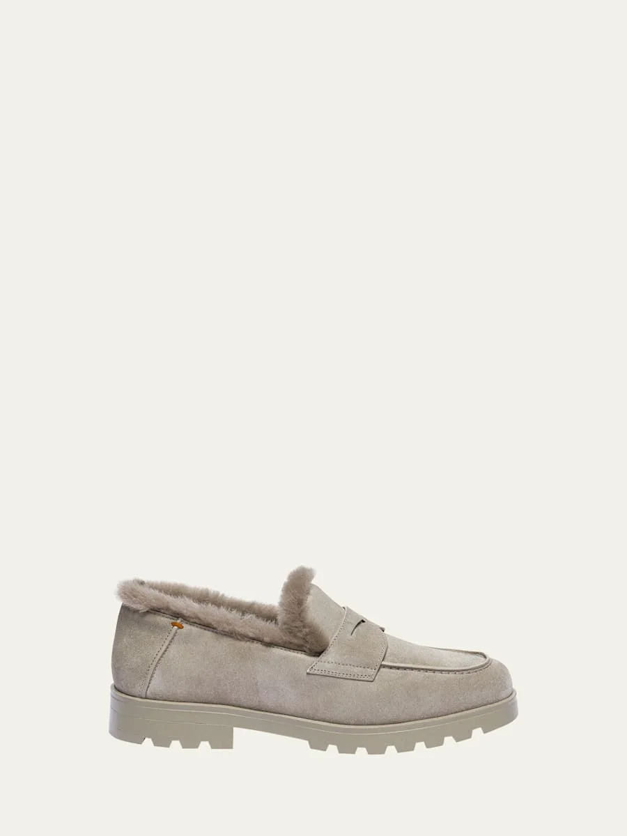 Shearling and Suede Penny Loafers - 1