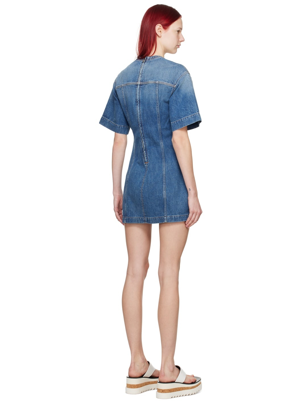 Blue Lace-Up Denim Minidress - 3