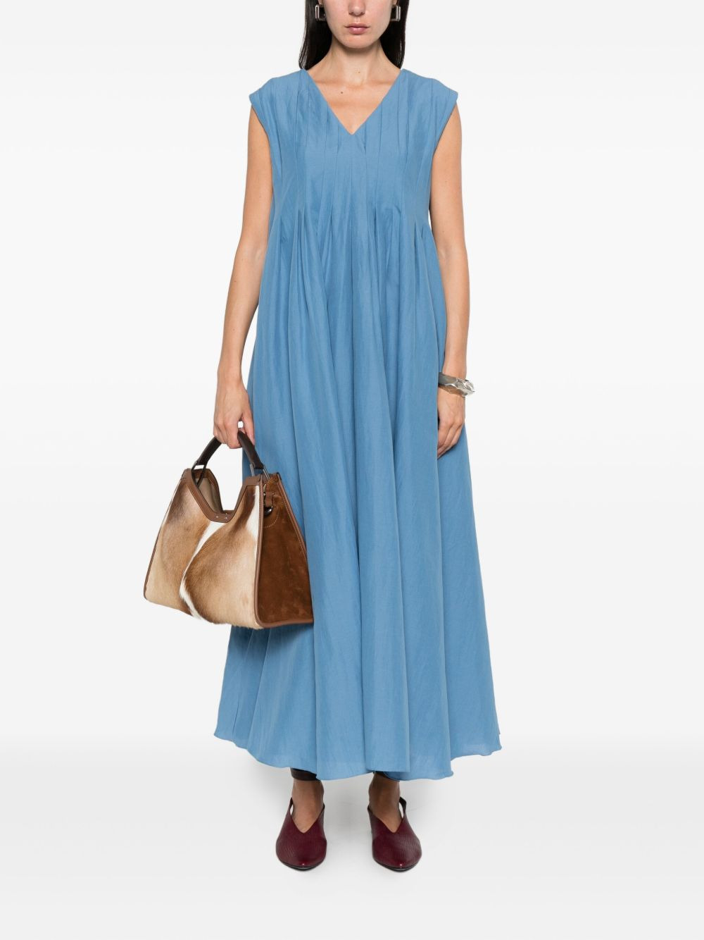 pleated V-neck dress - 2
