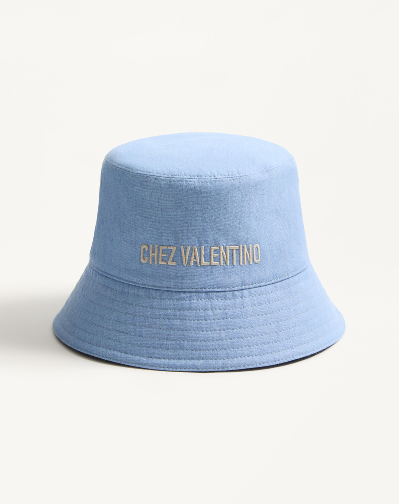 CHEZ VALENTINO DENIM BUCKET HAT WITH EMBROIDERY 1