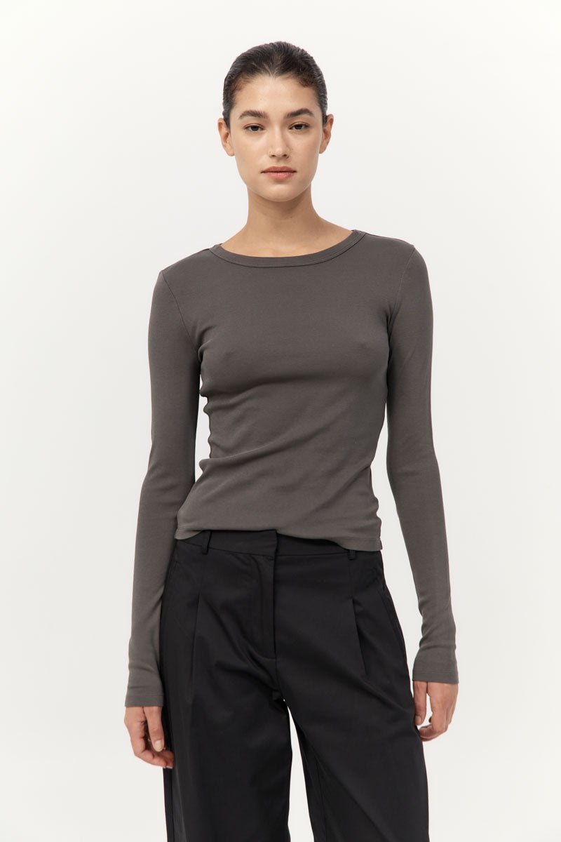 Organic Cotton Long Sleeve Top - Khaki - 2