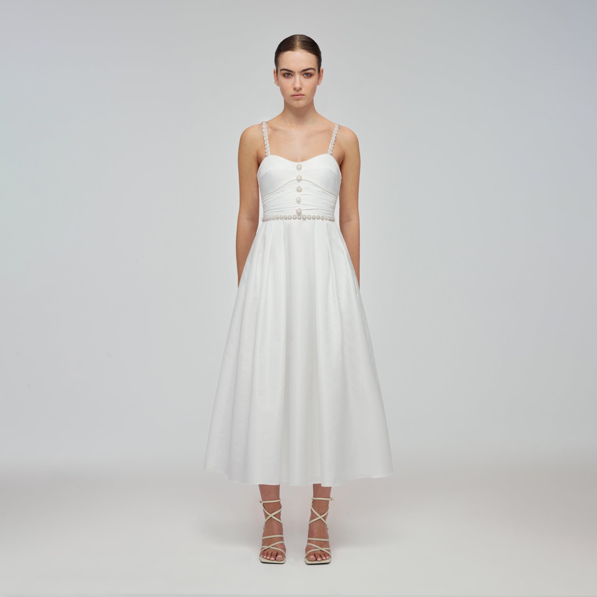 self-portrait White Taffeta Bow Midi Dress | REVERSIBLE
