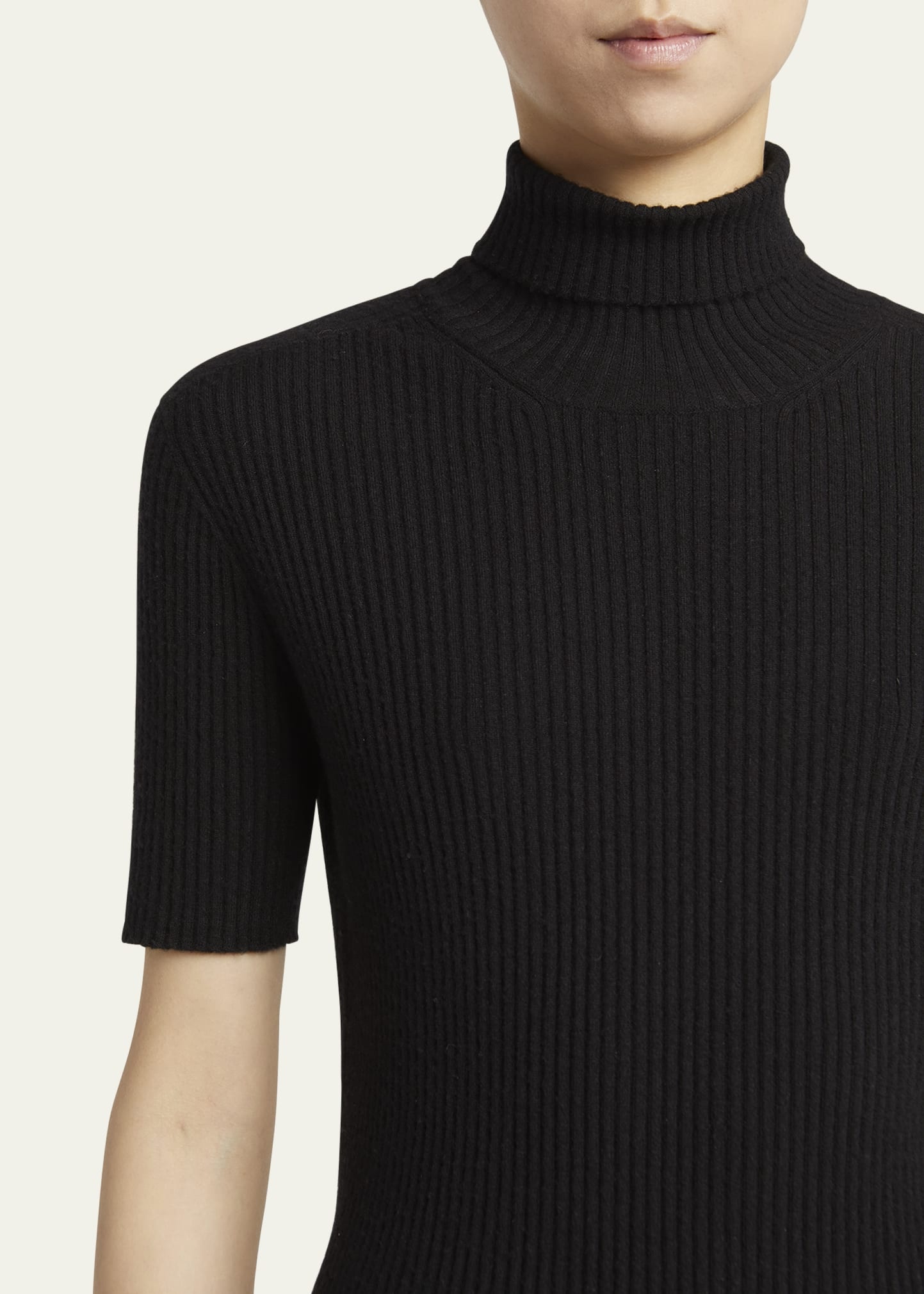 Turtleneck Short-Sleeve Cashmere Rib Sweater - 5