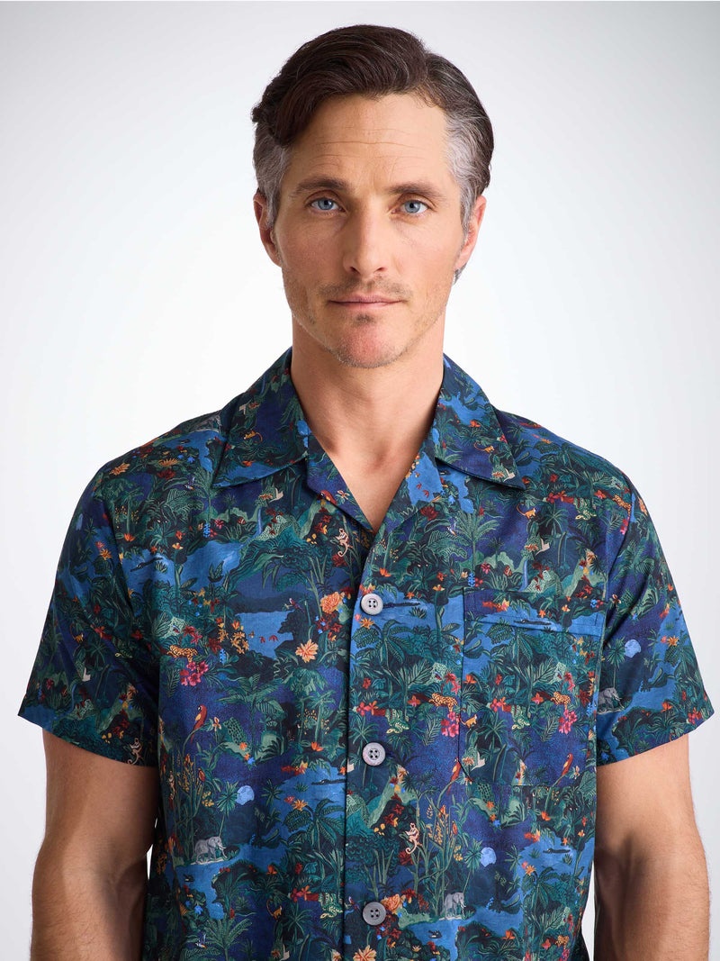 Men's Short Pajamas Cotton Batiste Multi Midnight Jungle Print - 5
