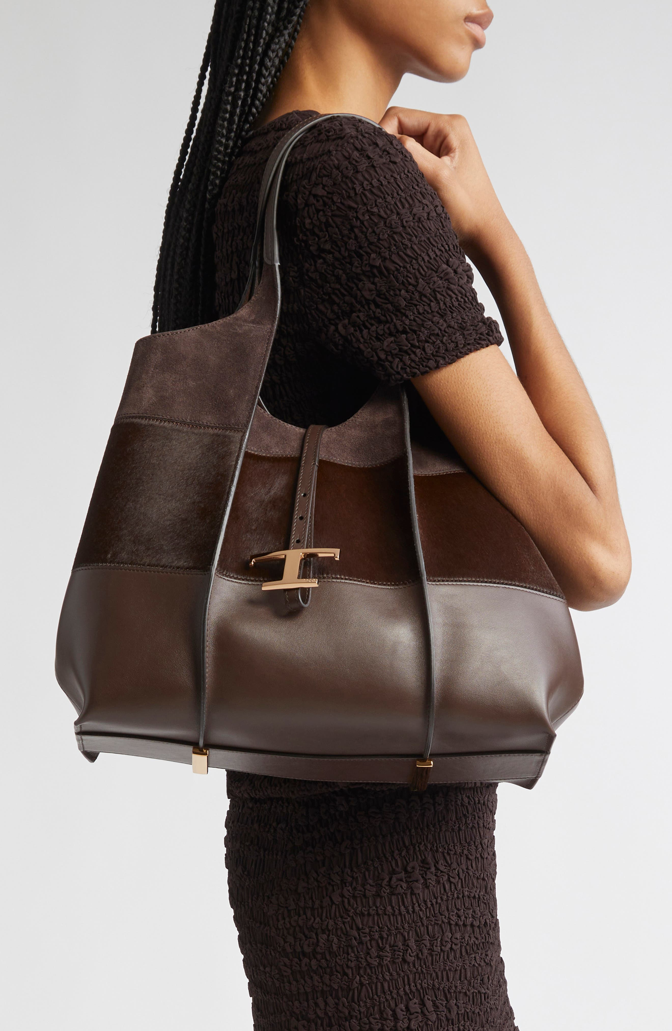 Tod's Medium TSB Suede & Genuine Calf Hair Tote in Marr Rock/Caffe/Marr Afr at Nordstrom - 2