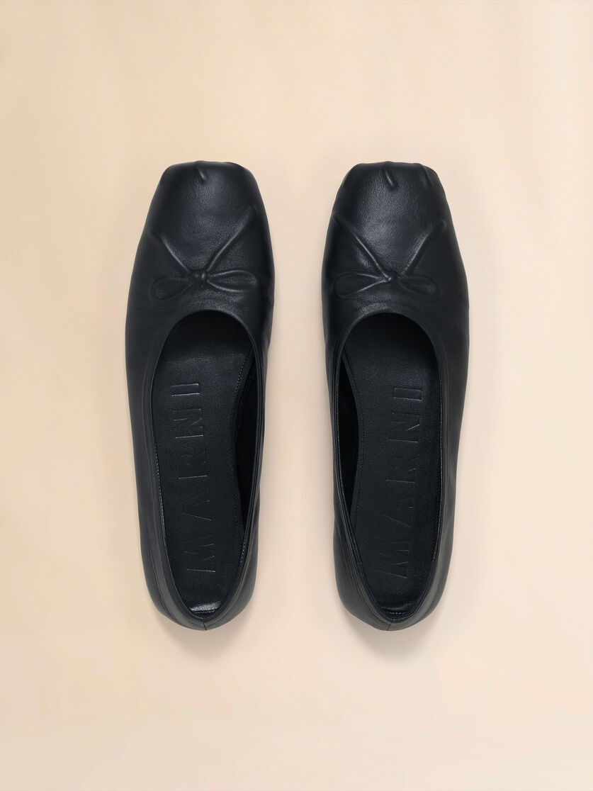 BLACK NAPPA LEATHER LITTLE BOW BALLET FLAT - 4