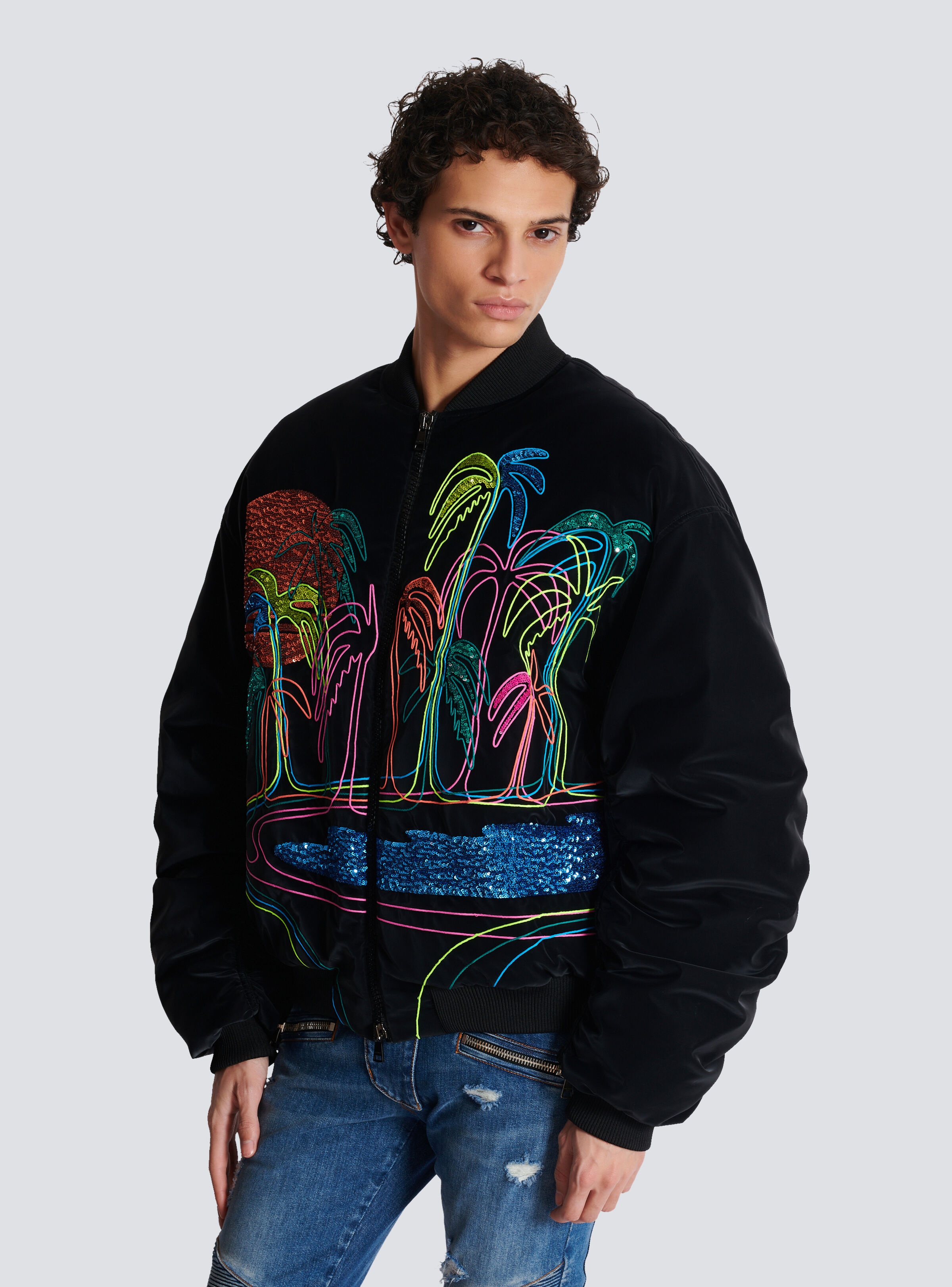 Bomber jacket with palm tree embroidery - 6