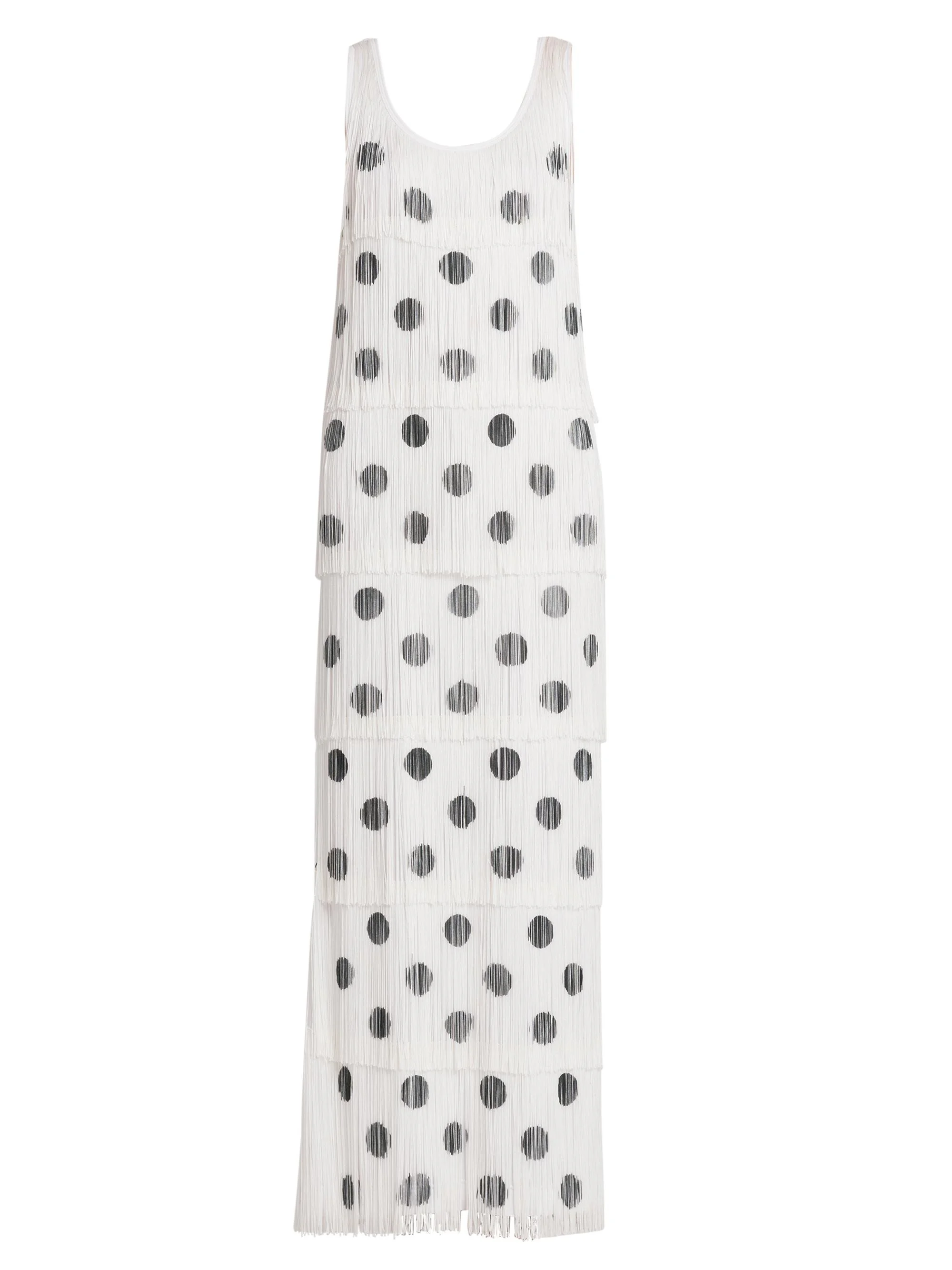 Women's Polka Dot Fringe Maxi Dress - Multi White - 1