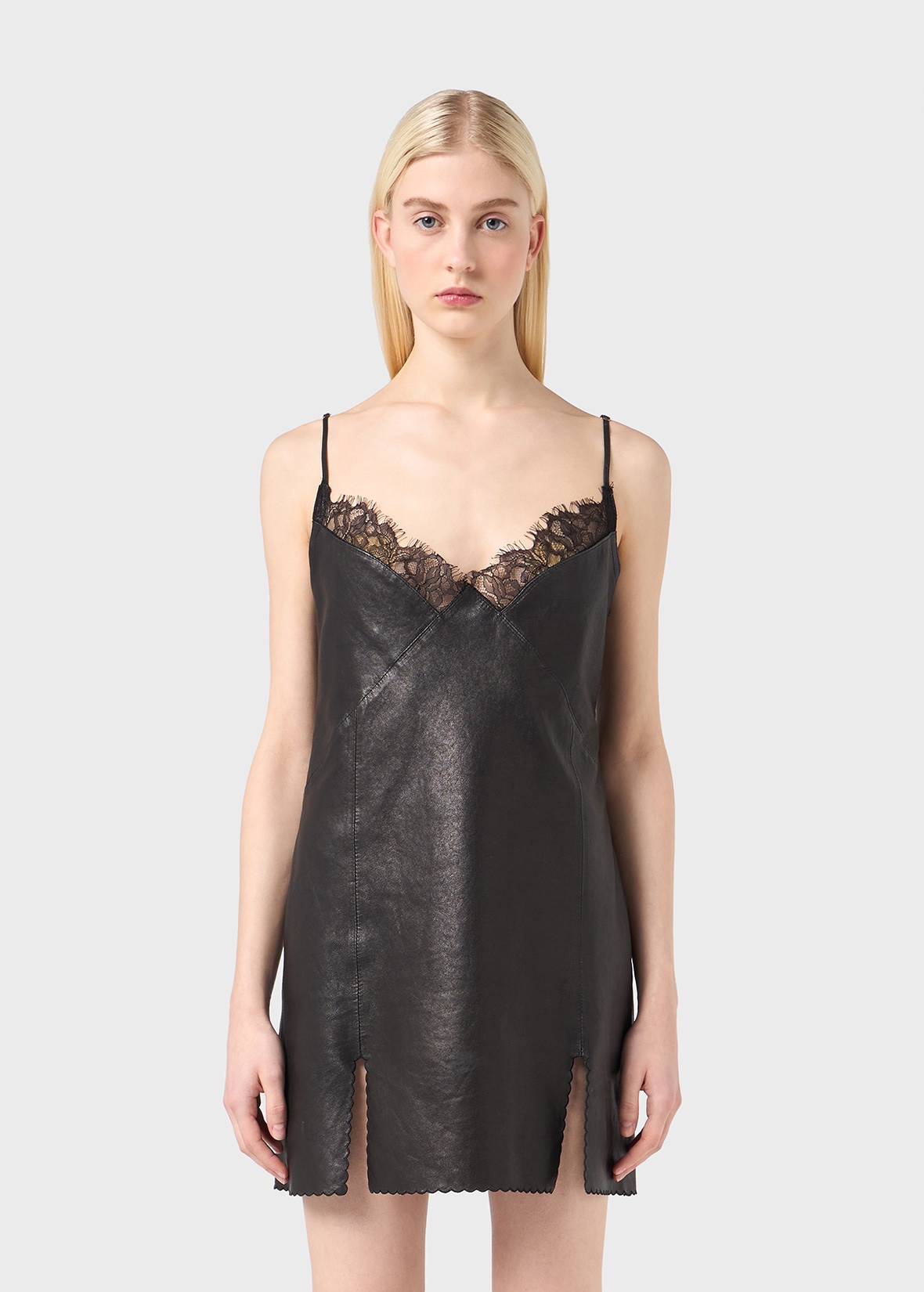 SLIP DRESS IN LEATHER WITH LACE - 3