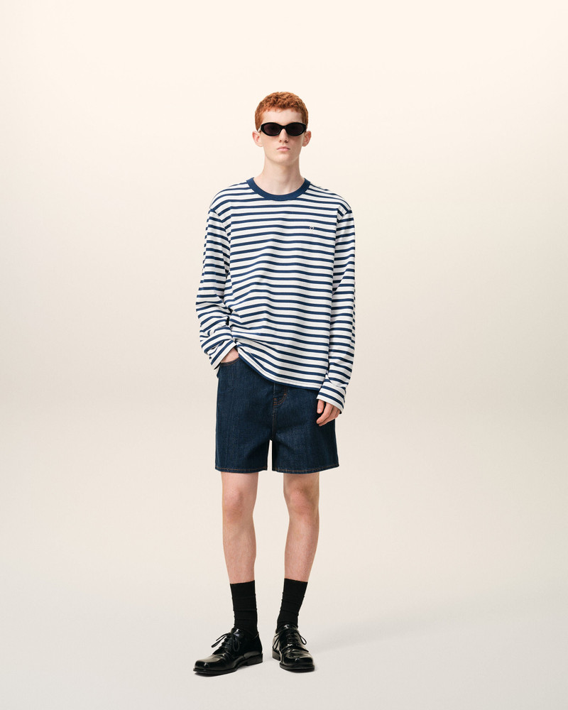 AMI Paris BLUE COTTON LONG SLEEVES MARINIERE AMI DE COEUR T-SHIRT outlook