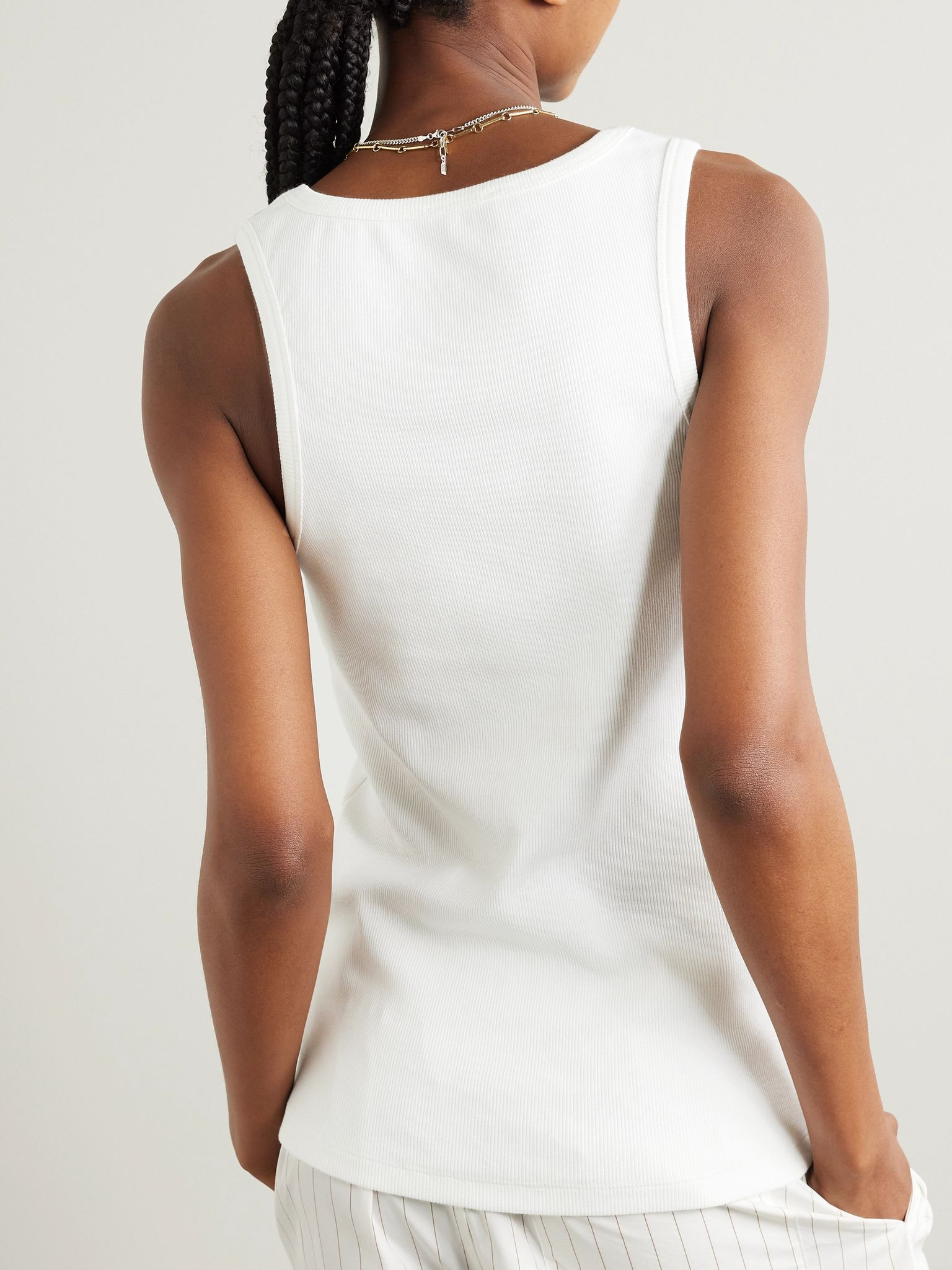 Embroidered ribbed stretch-cotton tank White - 4