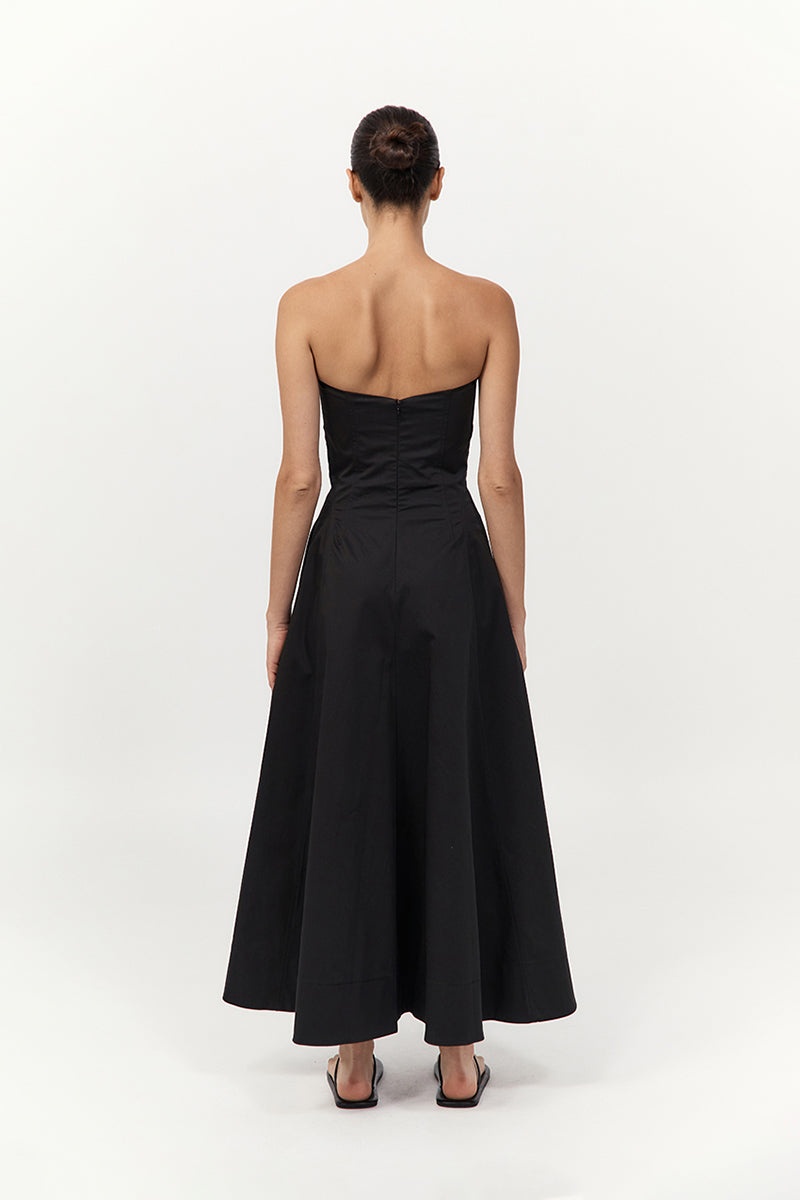 Sculpted Cotton Strapless Dress - Black - 6