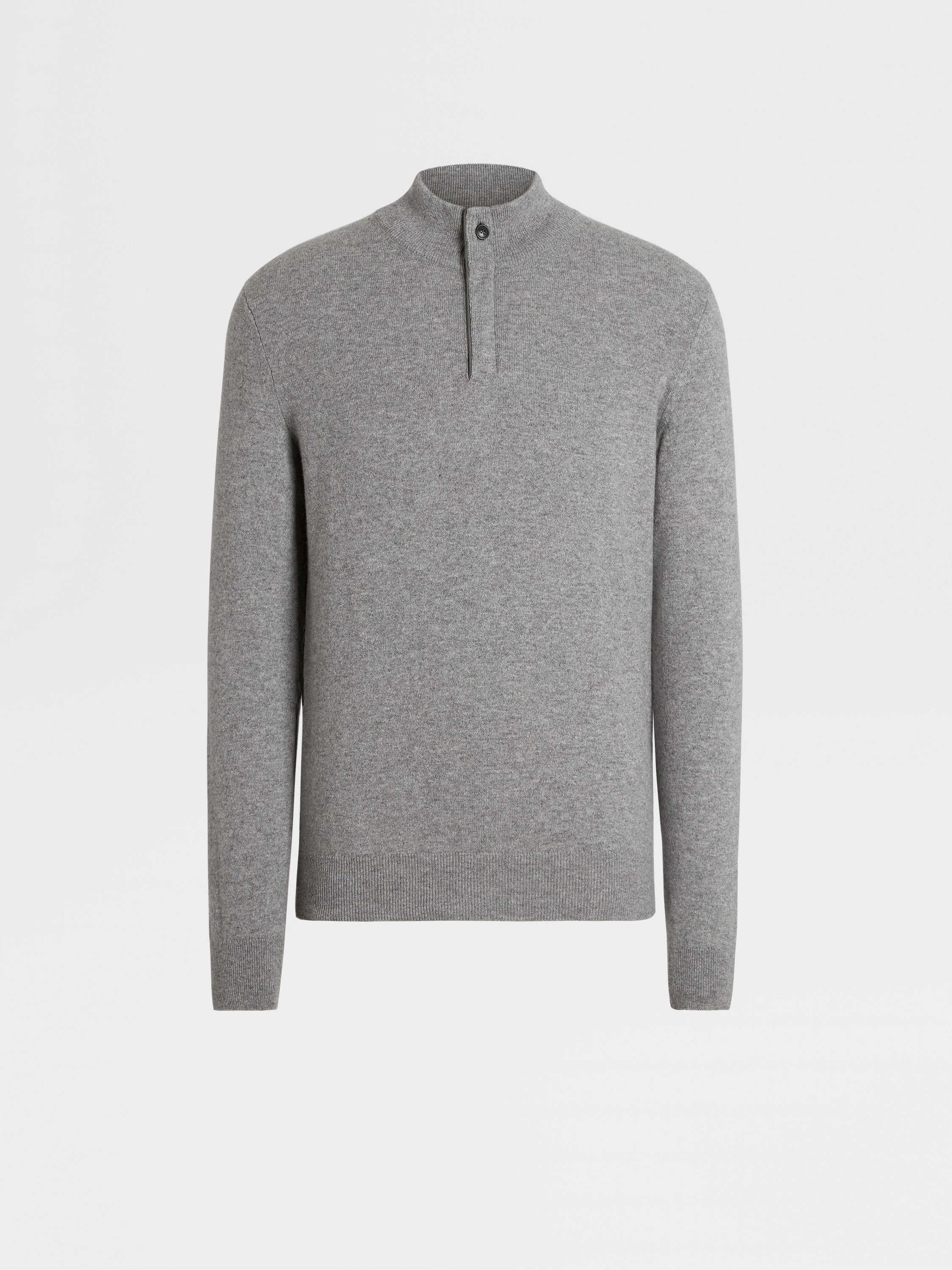 GREY MÉLANGE OASI CASHMERE ZIP MOCK NECK SWEATER - 1