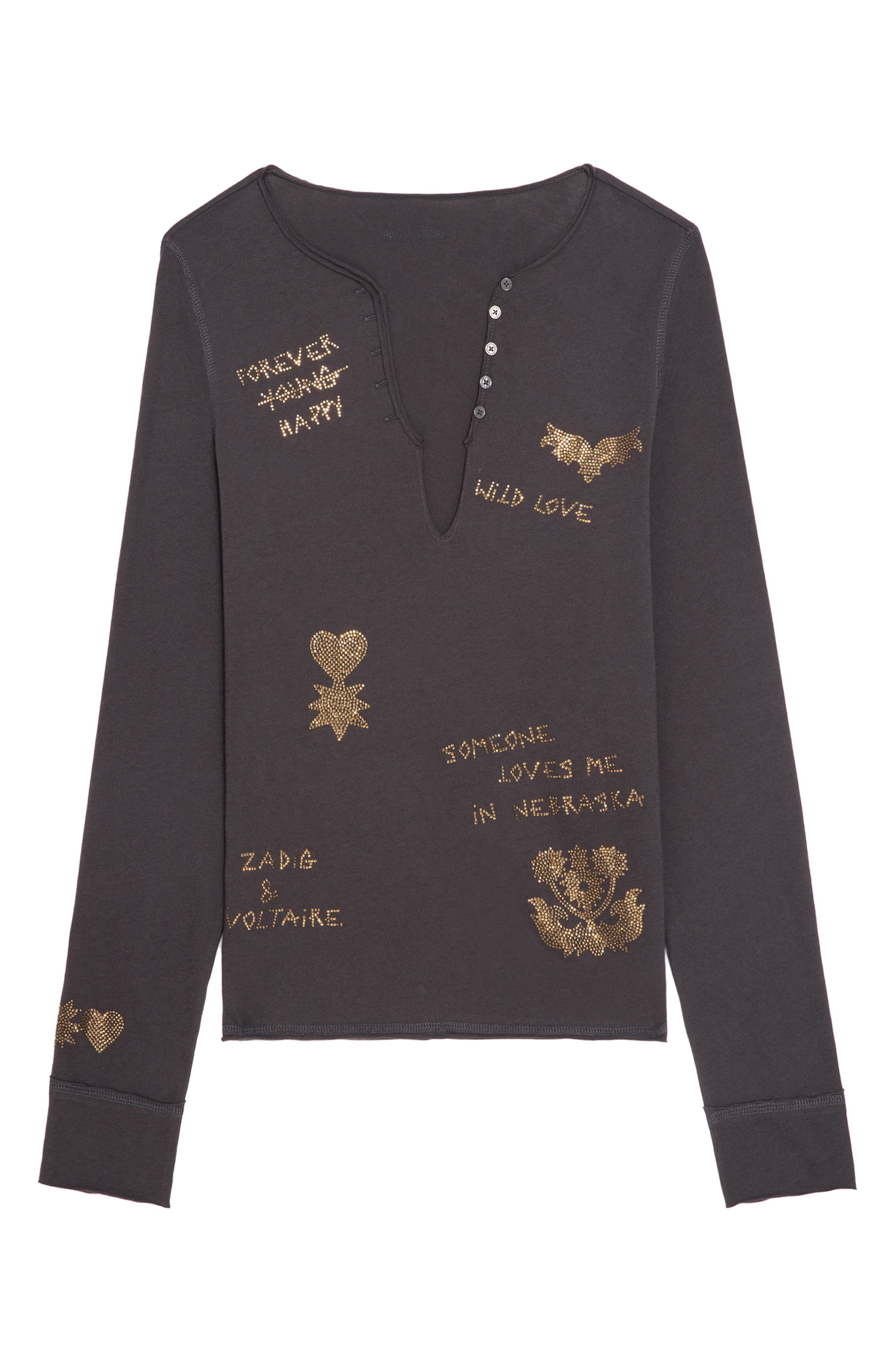 Zadig & Voltaire Multi Strass Beaded Cotton Top in Dark Chocolate at Nordstrom - 5
