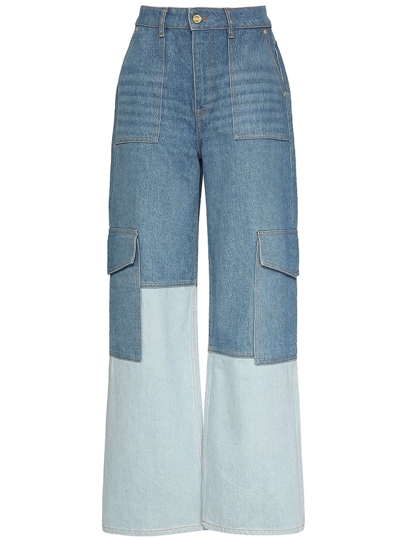 High rise cotton denim cargo jeans - 1