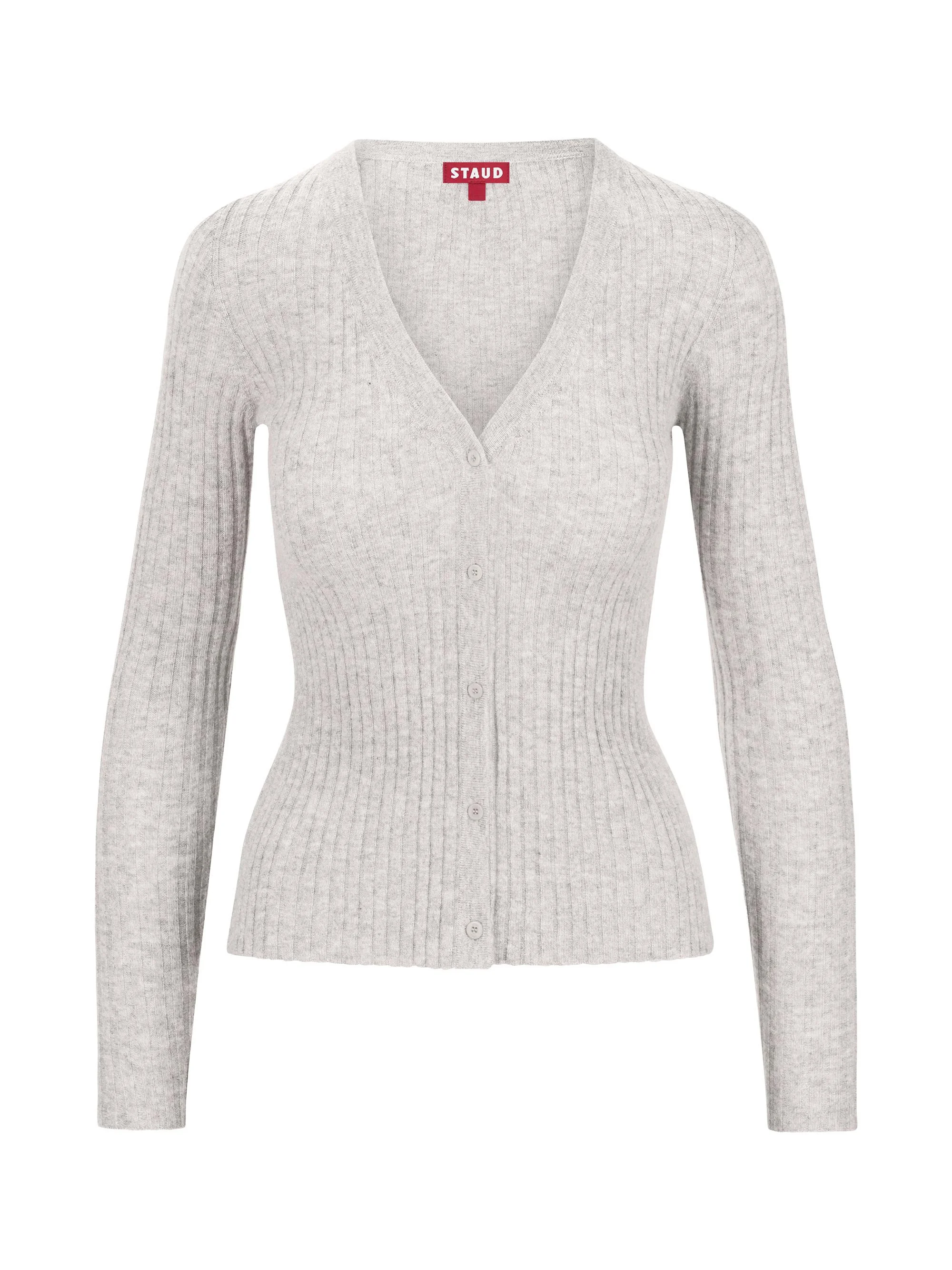 Women's Cargo Rib-Knit V-Neck Cardigan - Heather Grey - 1