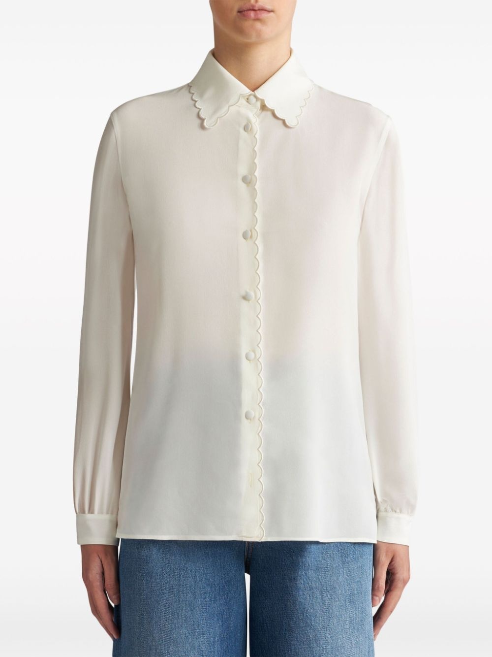 scallop-trim crepe de chine shirt - 3