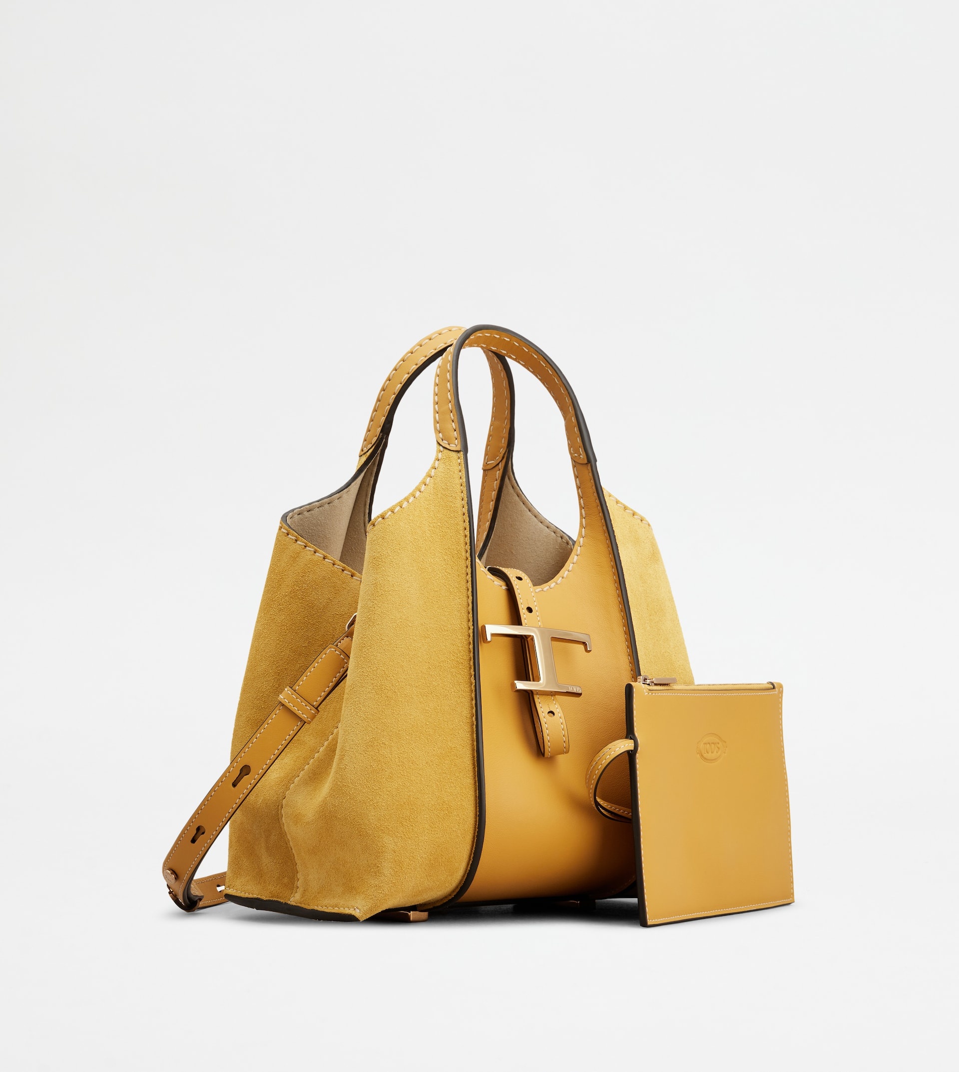 T TIMELESS SHOPPING BAG IN SMOOTH LEATHER AND SUEDE MINI - YELLOW - 2
