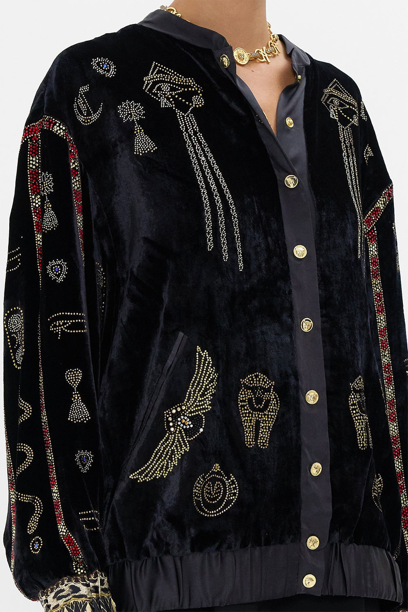 VELVET LONGLINE VARSITY JACKET 6