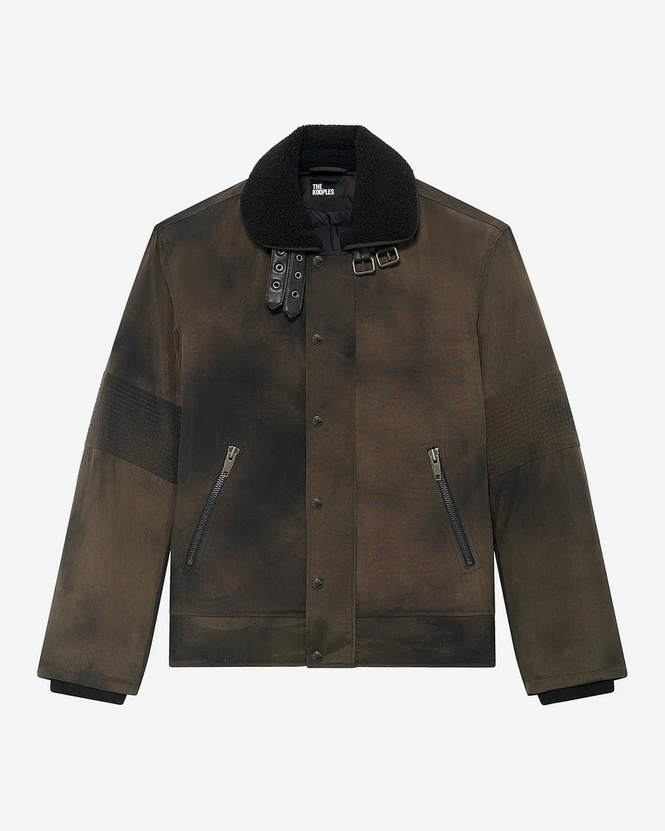 FADED BROWN SHERPA-COLLARED DOWN JACKET - 1