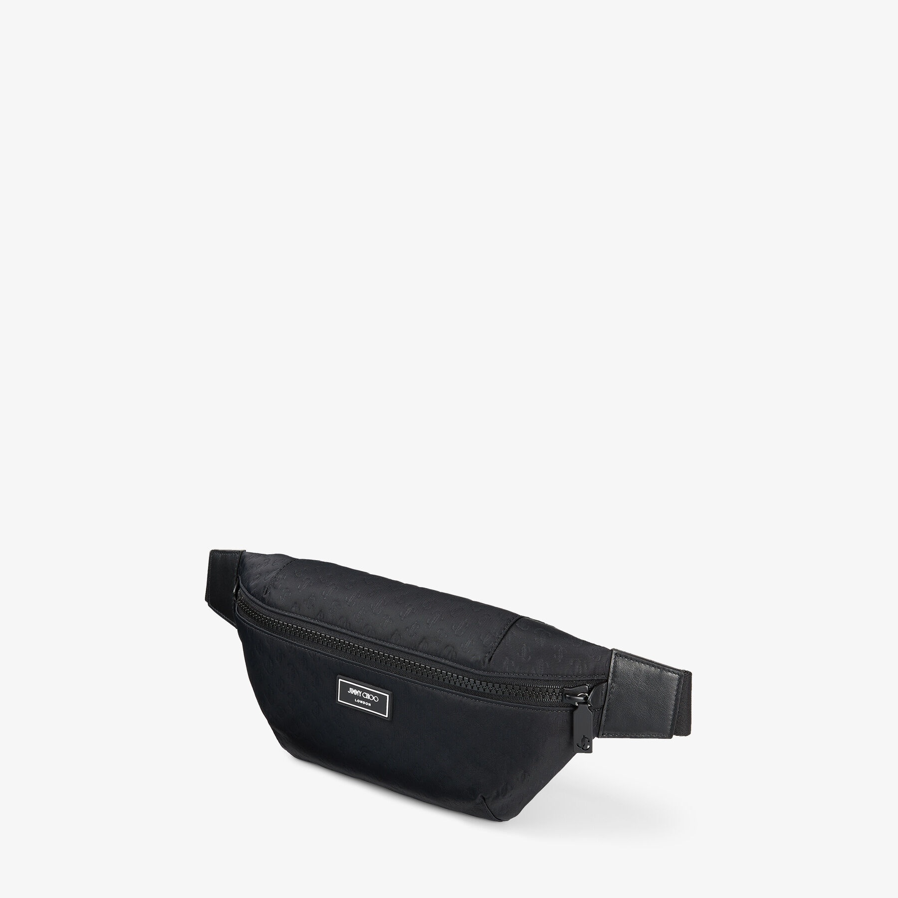 JIMMY CHOO Finsley Black JC Embossed Nylon Belt Bag REVERSIBLE