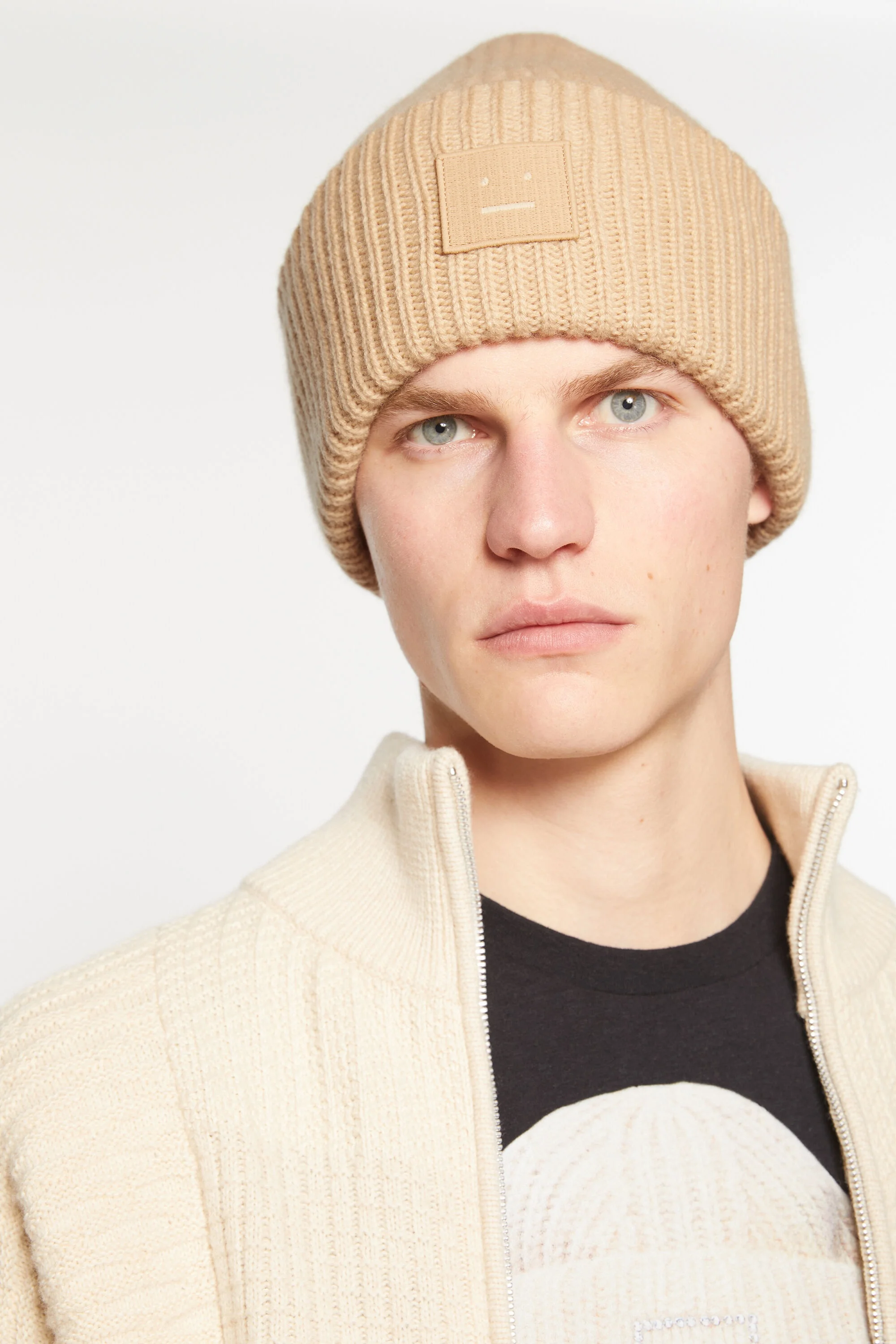 Acne Studios Large face logo beanie - Biscuit beige - C40135 